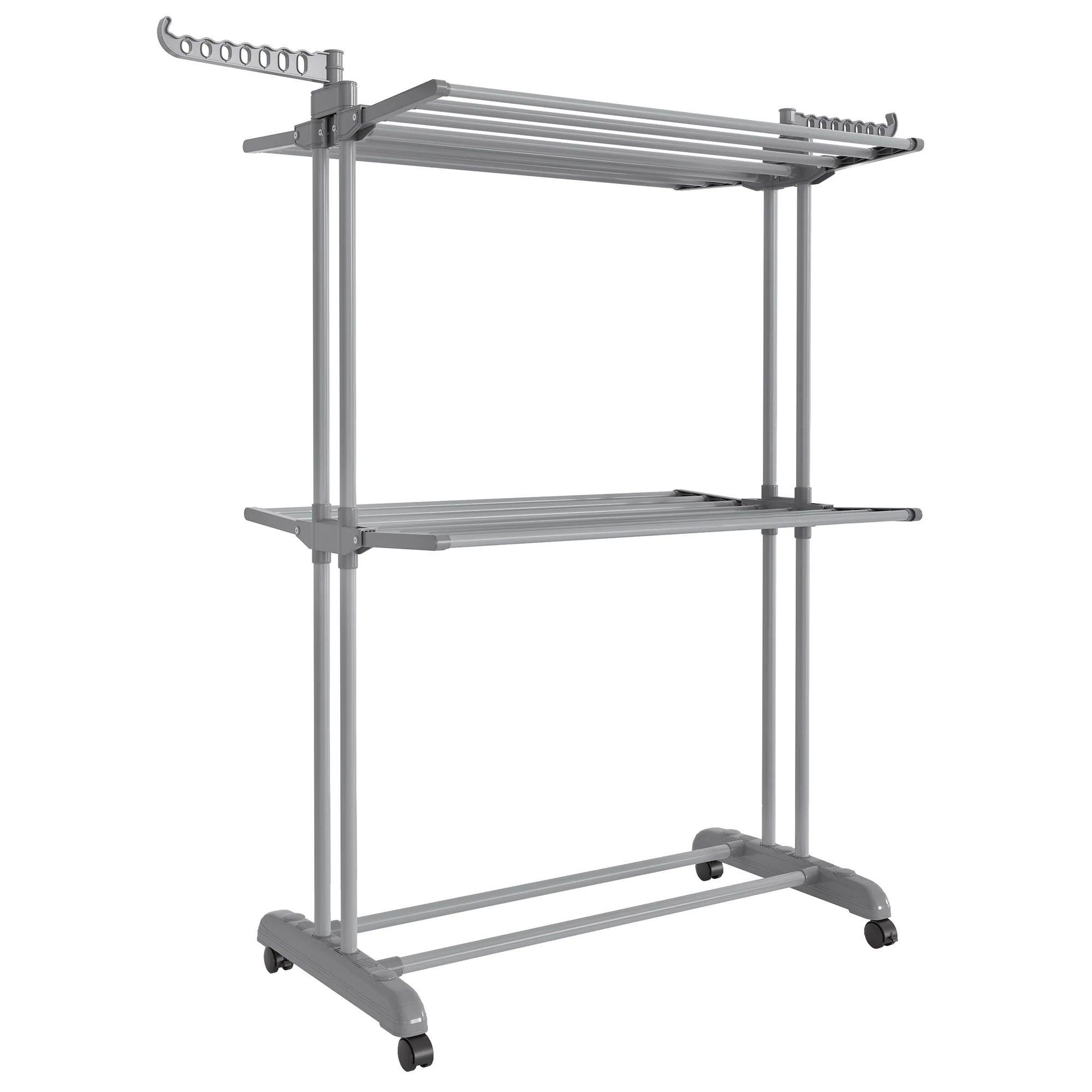 SONGMICS Clothes Drying Rack 3-Tier, Foldable Laundry Drying Rack 148 cm Tall, Stainless Steel, Rolling Laundry Horses