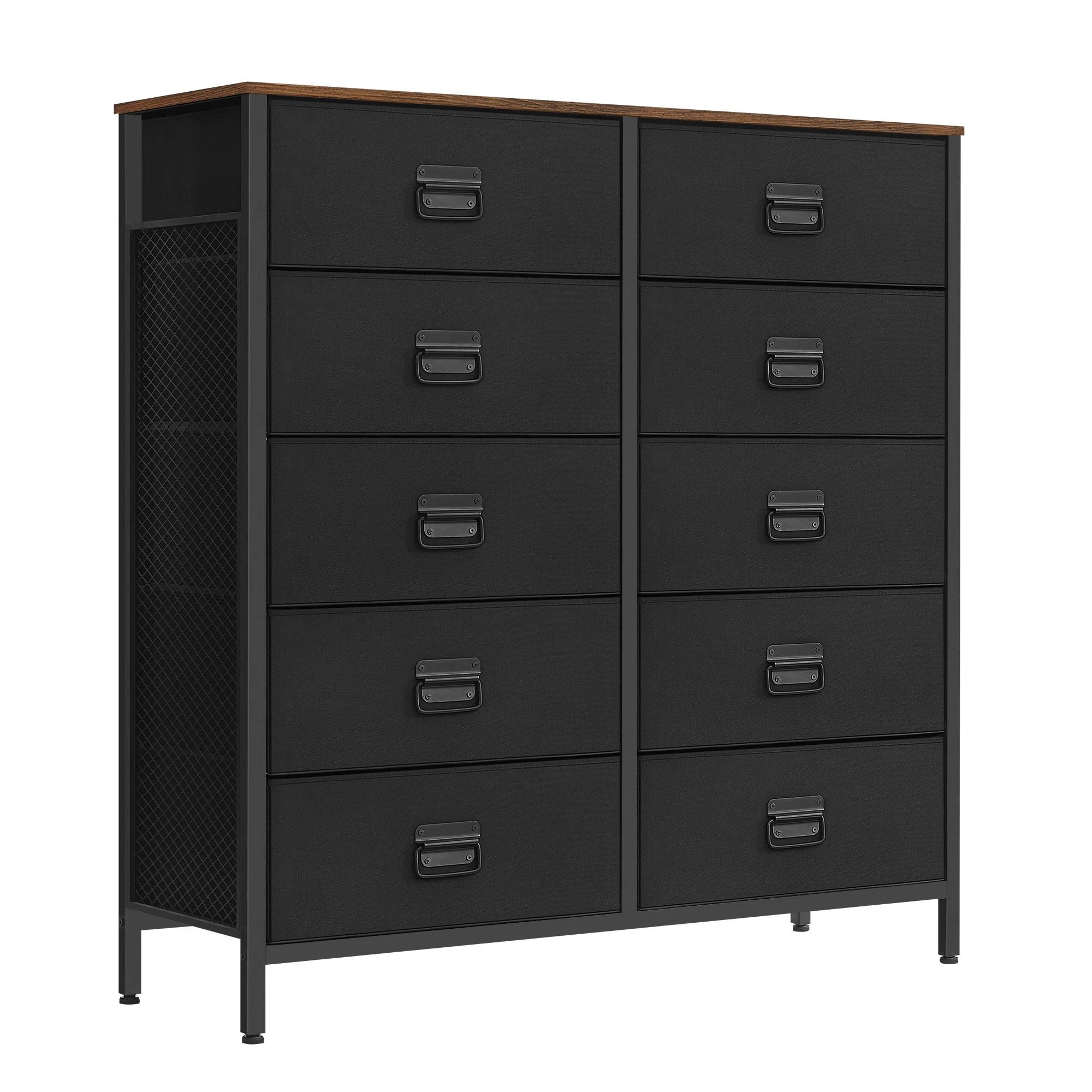 SONGMICS Dresser for Bedroom, Fabric Dresser with 10 Drawers, Storage Organizer Unit with Fabric Drawers, Chest of Drawers, Steel Frame, for Living Room, Entryway, Rustic Brown and Black