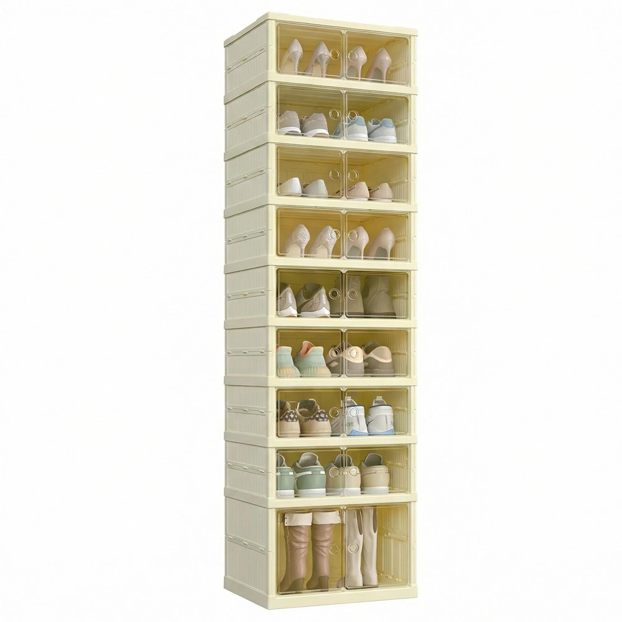 SONGMICS Foldble Shoe Storage Organizer for Closet, Stackable Sneaker Cabinet with Magnetic Door