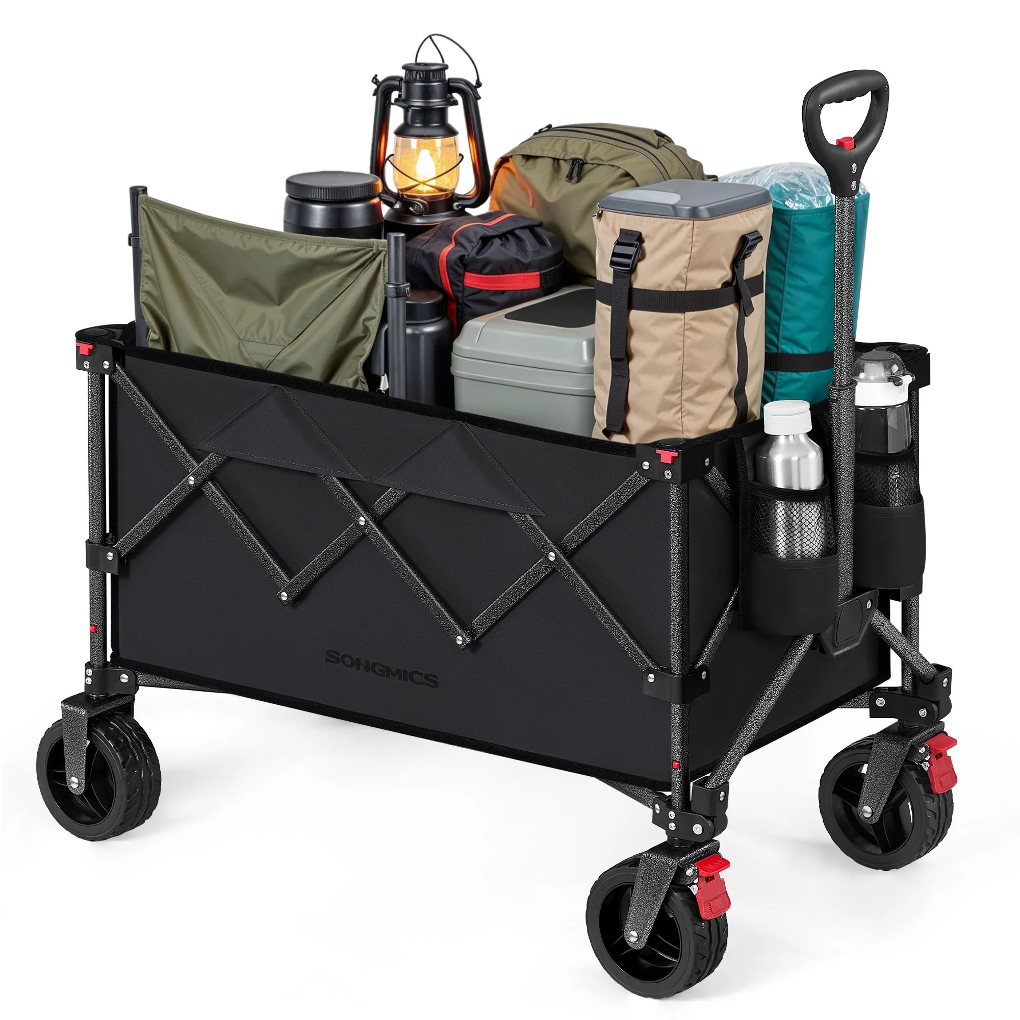 SONGMICS Folding Wagon, Camping Wagon Collaspible with Handle, 40 Gallons, Holds up to 330 lb, 4 Removable Wheels, Utility Garden Cart for Outdoor, Space-Saving