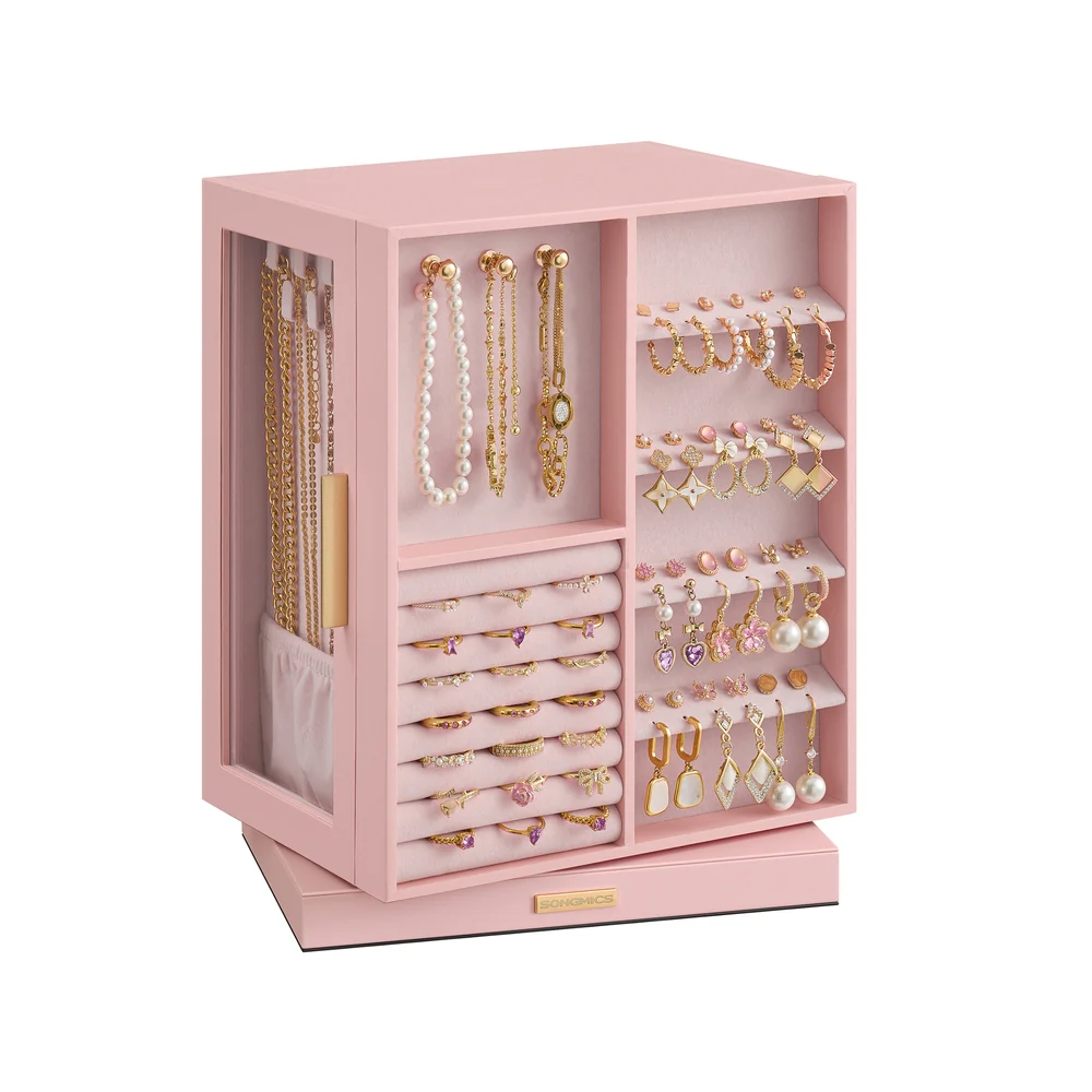 SONGMICS Jewelry Box 360° Rotating, Jewelry Storage Case with 5 Drawers