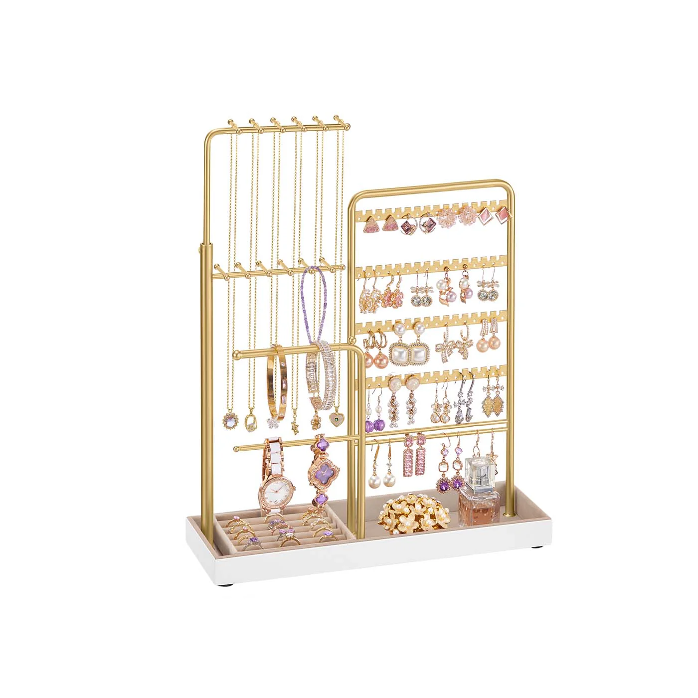 Jewelry holder with metal frame velvet tray and adjustable stand