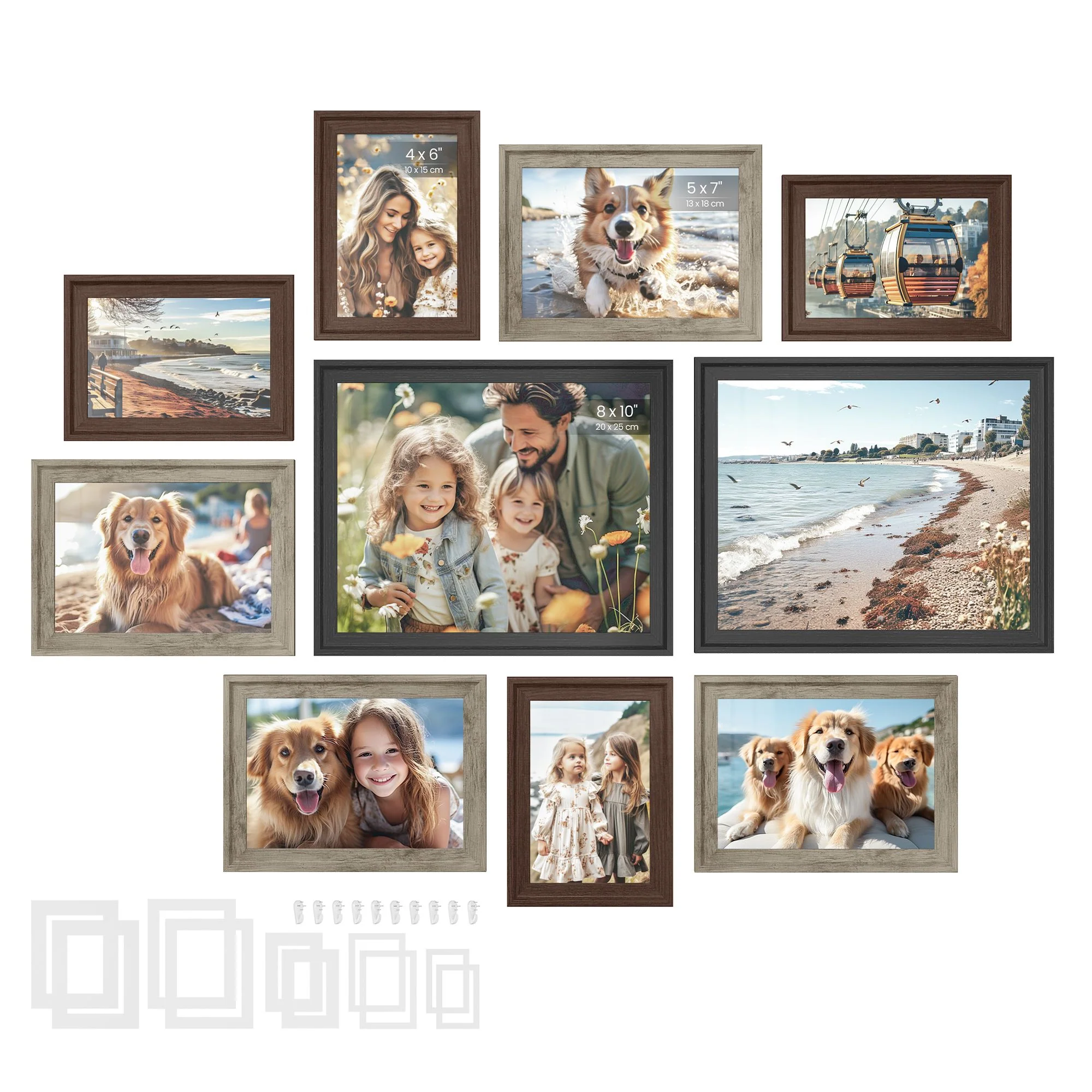 SONGMICS Picture Frames with 16 Mats, Set of 10 Collage Photo Frames