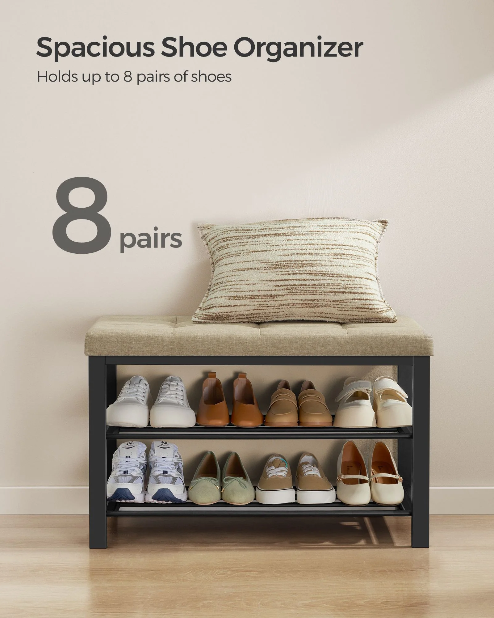 SONGMICS Shoe Bench, Storage Bench, Entryway Bench with Cushion