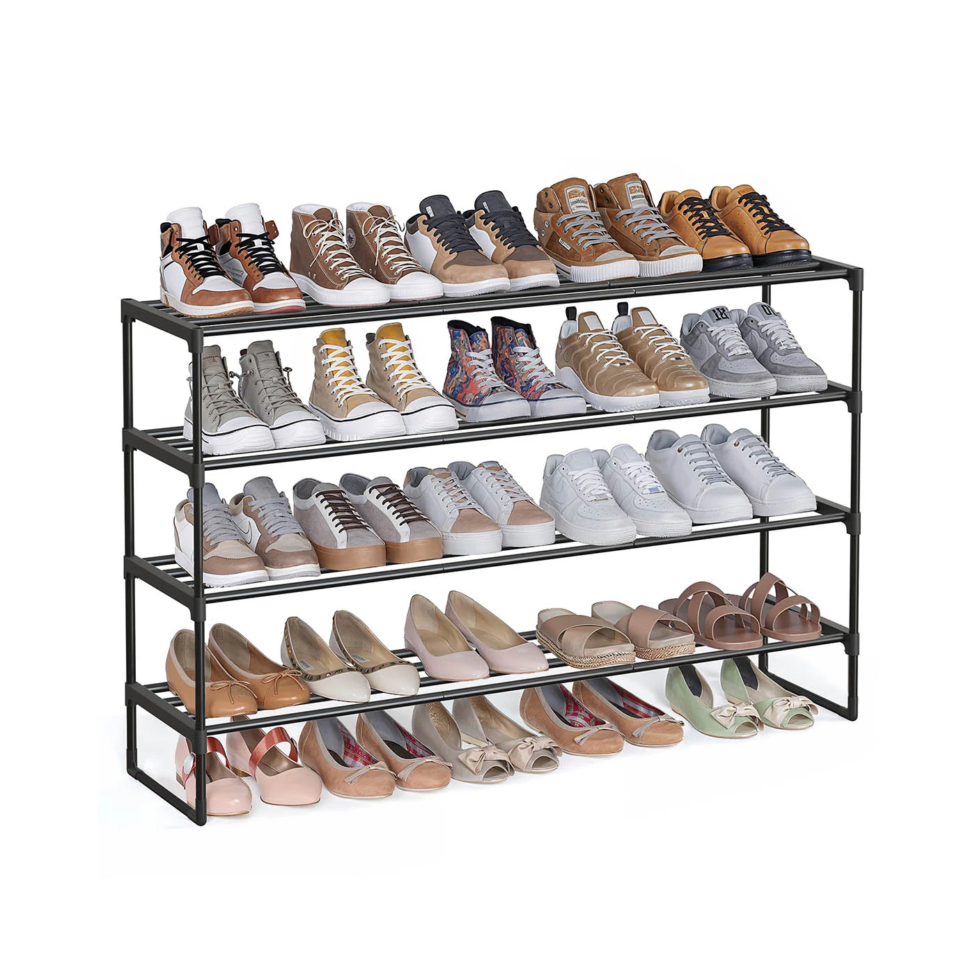 SONGMICS Shoe Rack, 4-Tier Shoe Organizer, Metal Shoe Storage Shelf