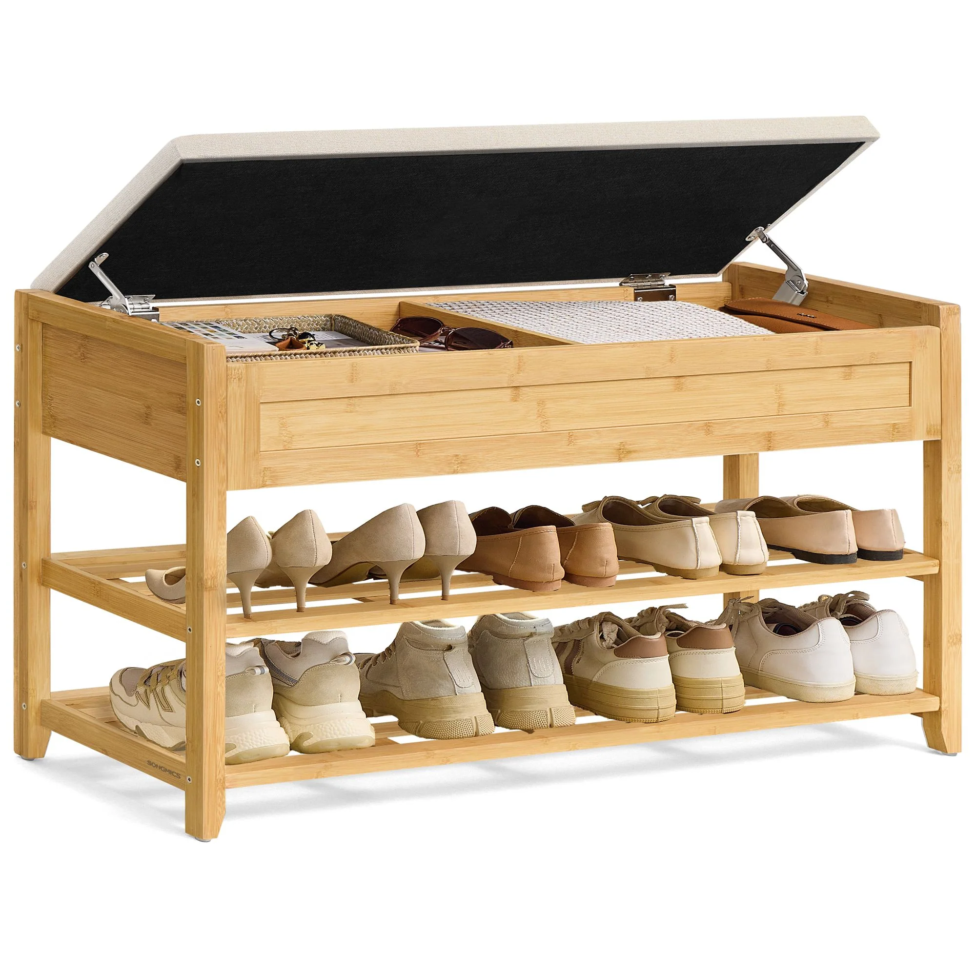 SONGMICS Storage Bench, Bamboo Shoe Rack, Entryway Furniture, 39.4 Inches Wide - Image 2
