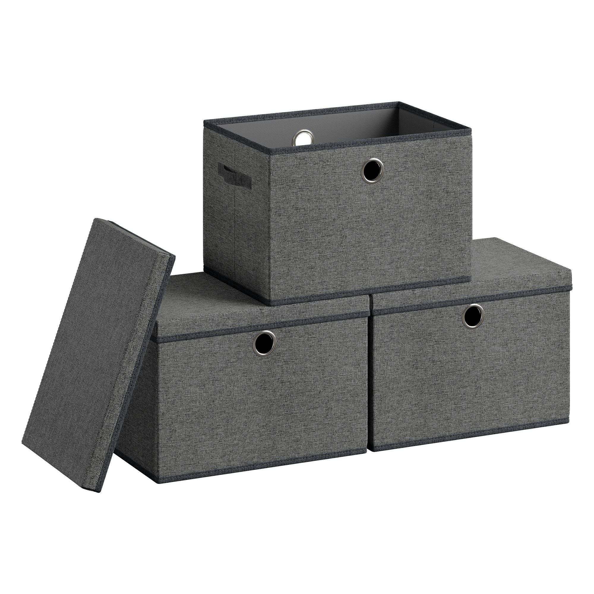 SONGMICS Storage Bins with Lids, 3 Pack Stackable Fabric Storage Boxes, Odorless PP Sheets, Foldable Cube Baskets Organizers with Handles