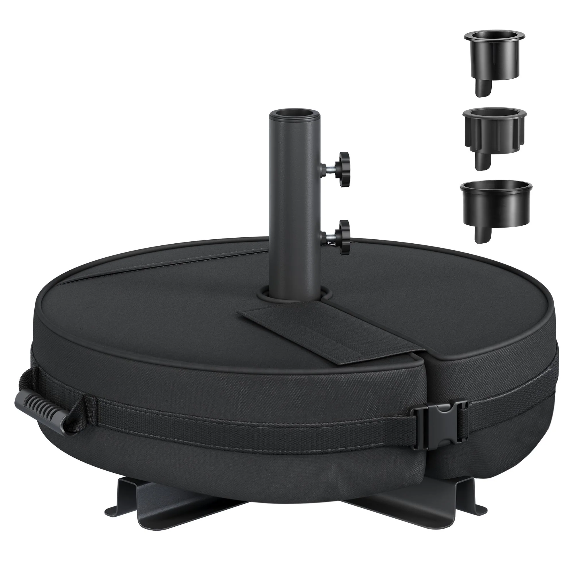 SONGMICS Umbrella Base, Round Patio Umbrella Stand, Sand Fillable Bag 66 lb, for 5-10 ft Umbrellas, Heavy-Duty, for Poles of Different Diameters, Oudoor Beach Lawn, Black UGUB0041B01