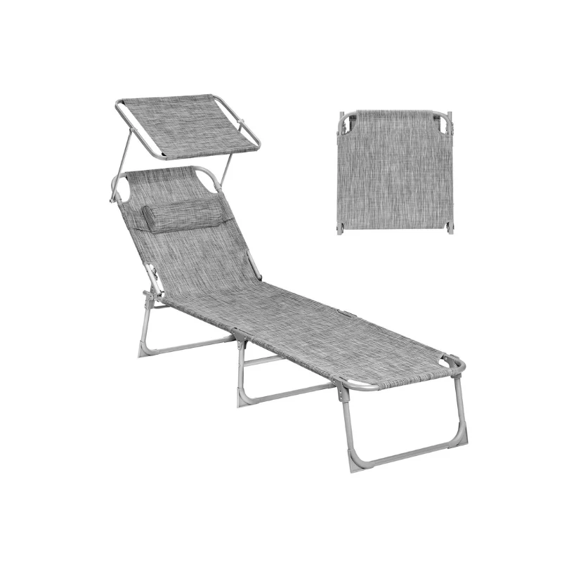 Sun Lounger with Sunshade Headrest Adjustable Backrest - Image 2