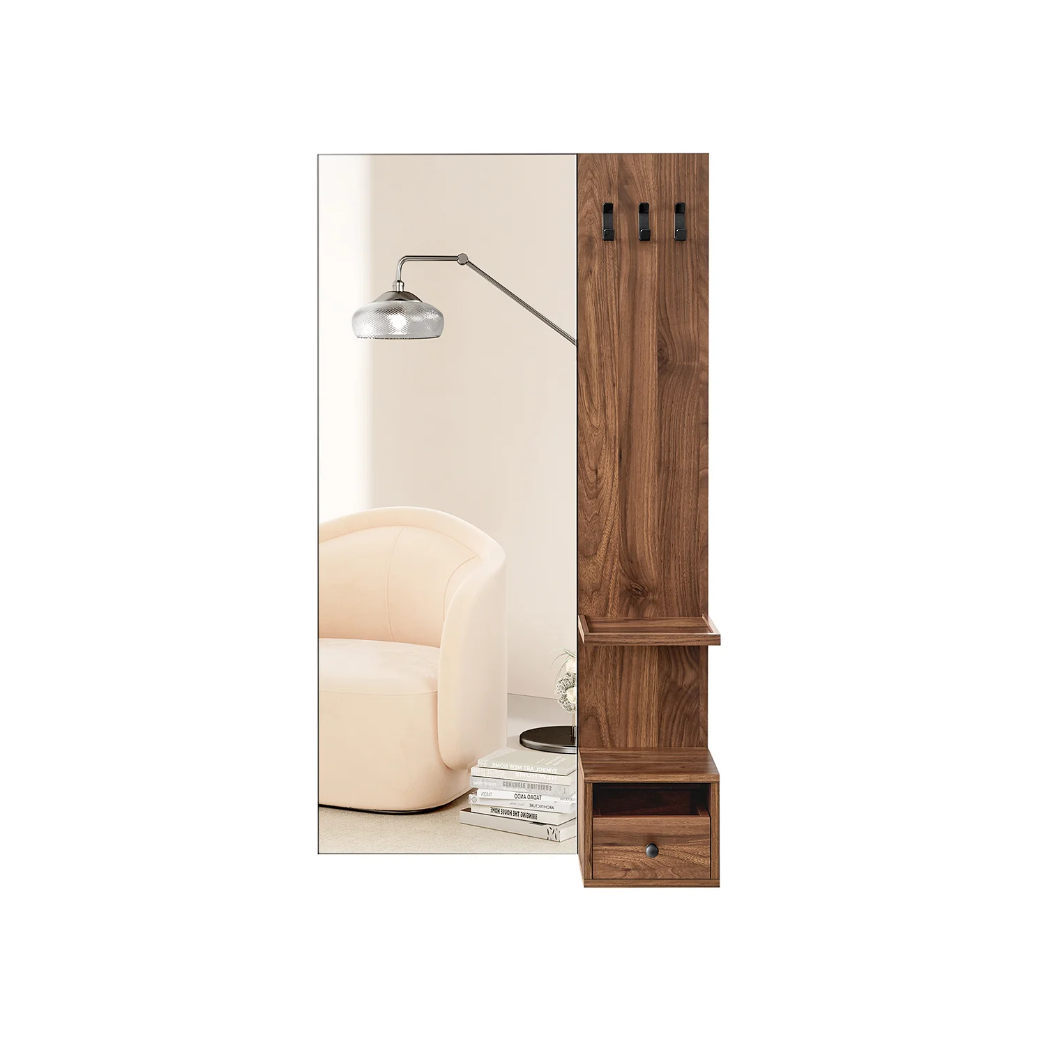 Wall-Mounted Full Length Mirror with Storage Walnut Brown