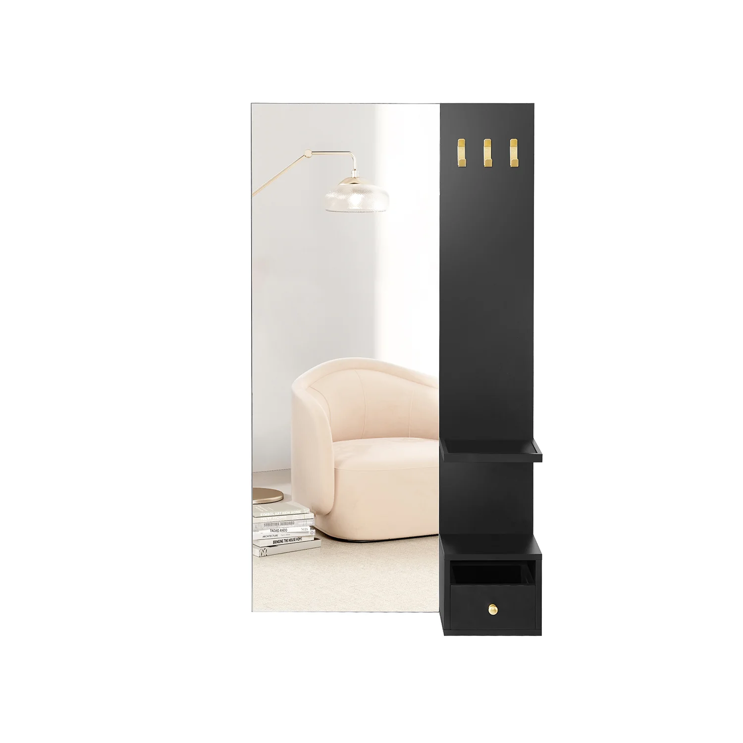 Wall-Mounted Full Length Mirror with Storage Walnut Brown - Image 2