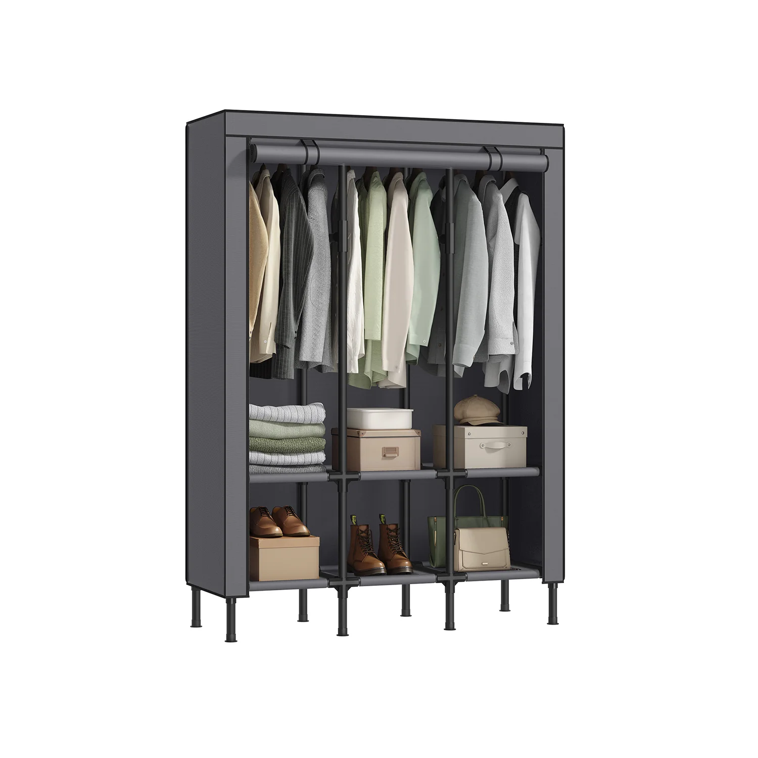 Wardrobe Closet with 3 Hanging Rails and 6 Shelves - Image 2