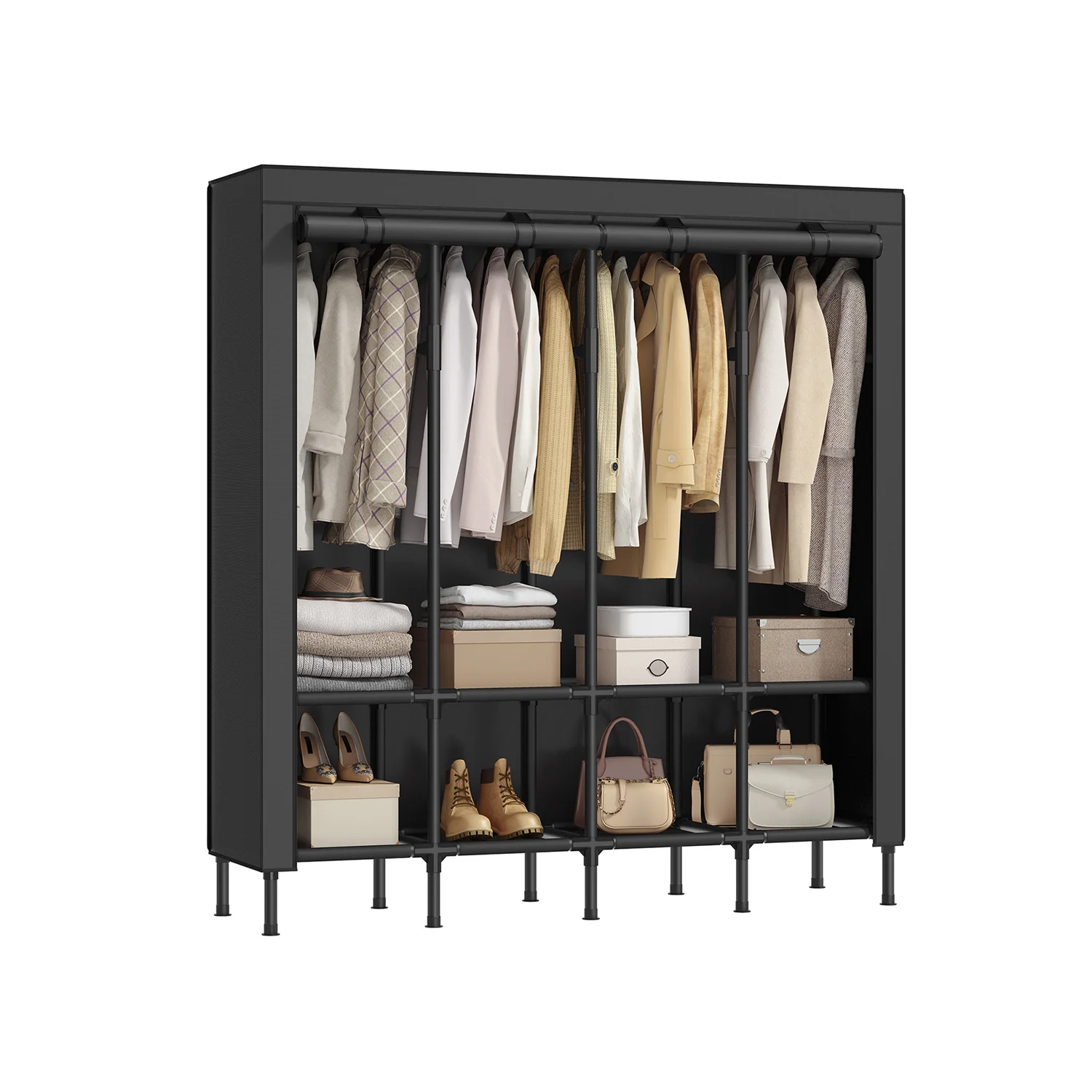 Wardrobe Closet with 3 Hanging Rails and 6 Shelves - Image 3