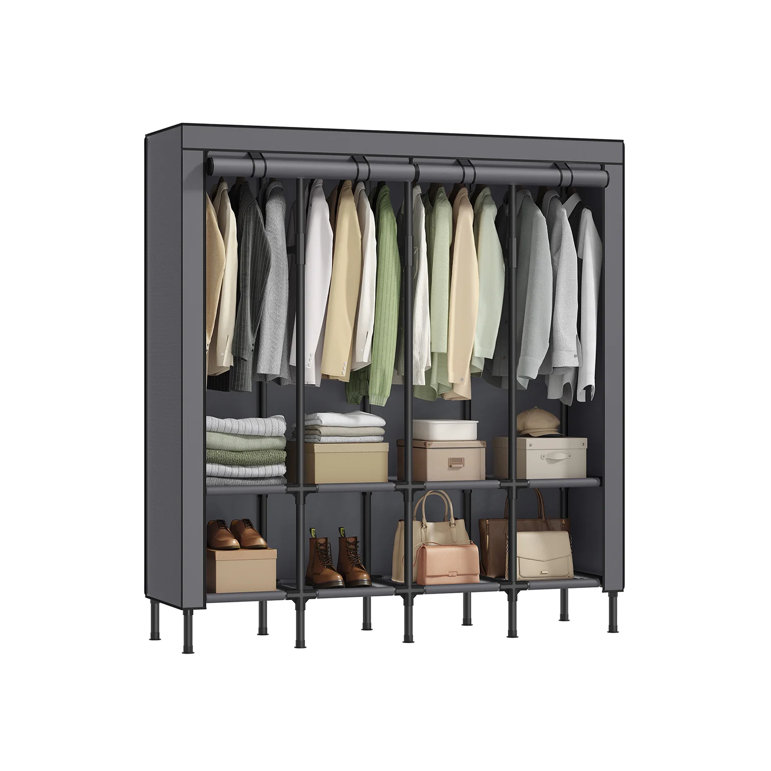 Wardrobe Closet with 3 Hanging Rails and 6 Shelves - Image 4