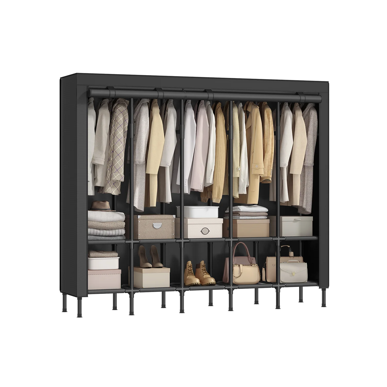 Wardrobe Closet with 3 Hanging Rails and 6 Shelves - Image 5
