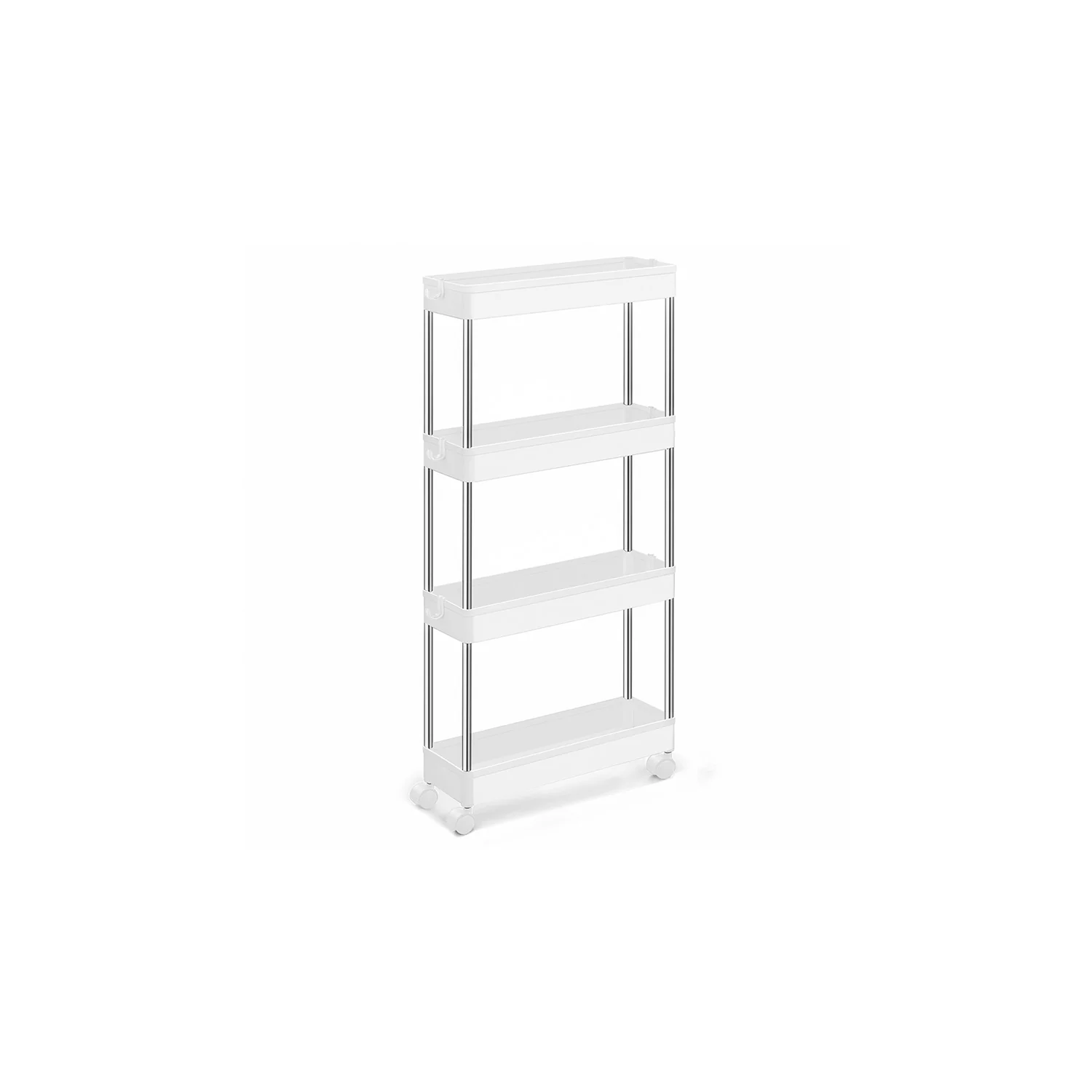White 4-Tier Slim Storage Cart with Hooks