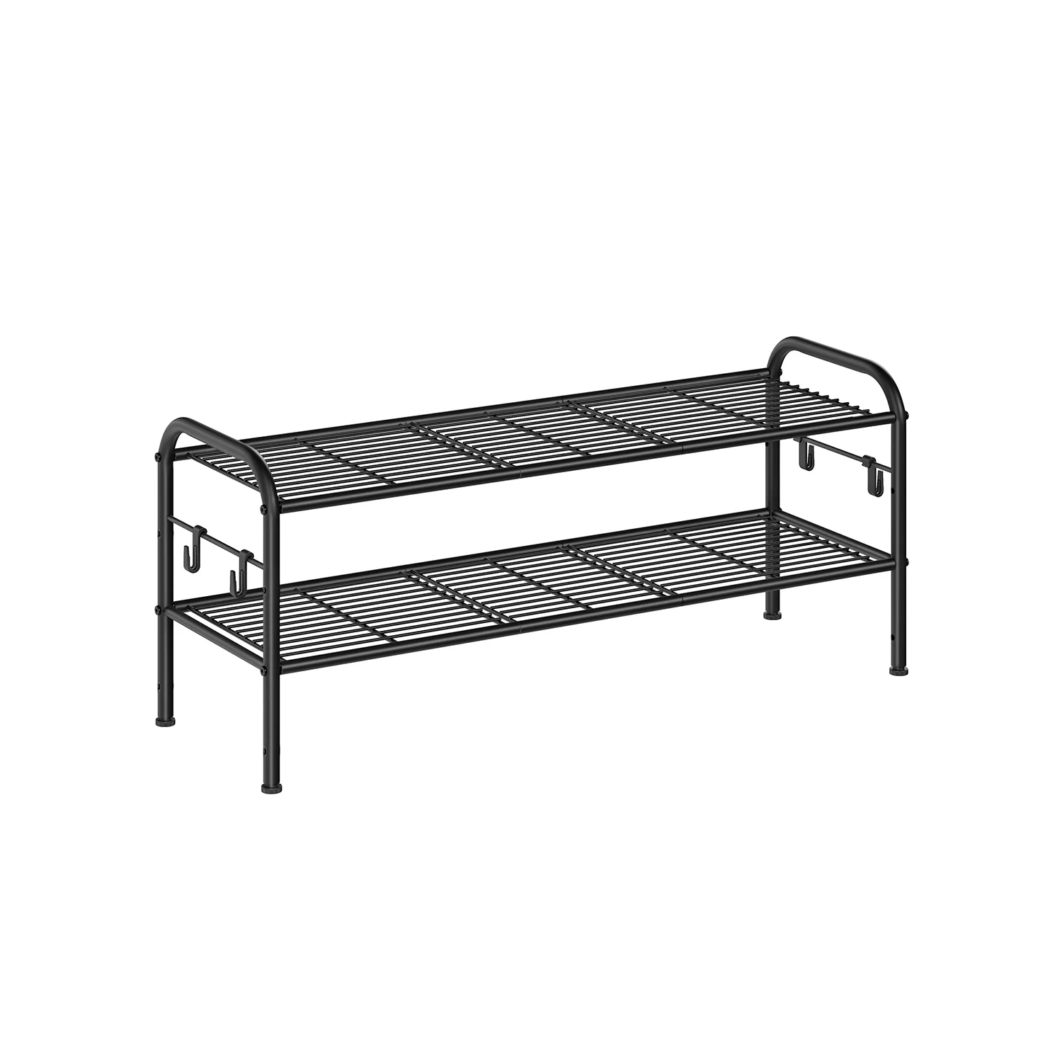 Wide Metal Shoe Rack with Hooks
