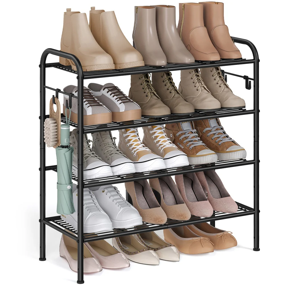 Wide Metal Shoe Rack with Hooks - Image 10