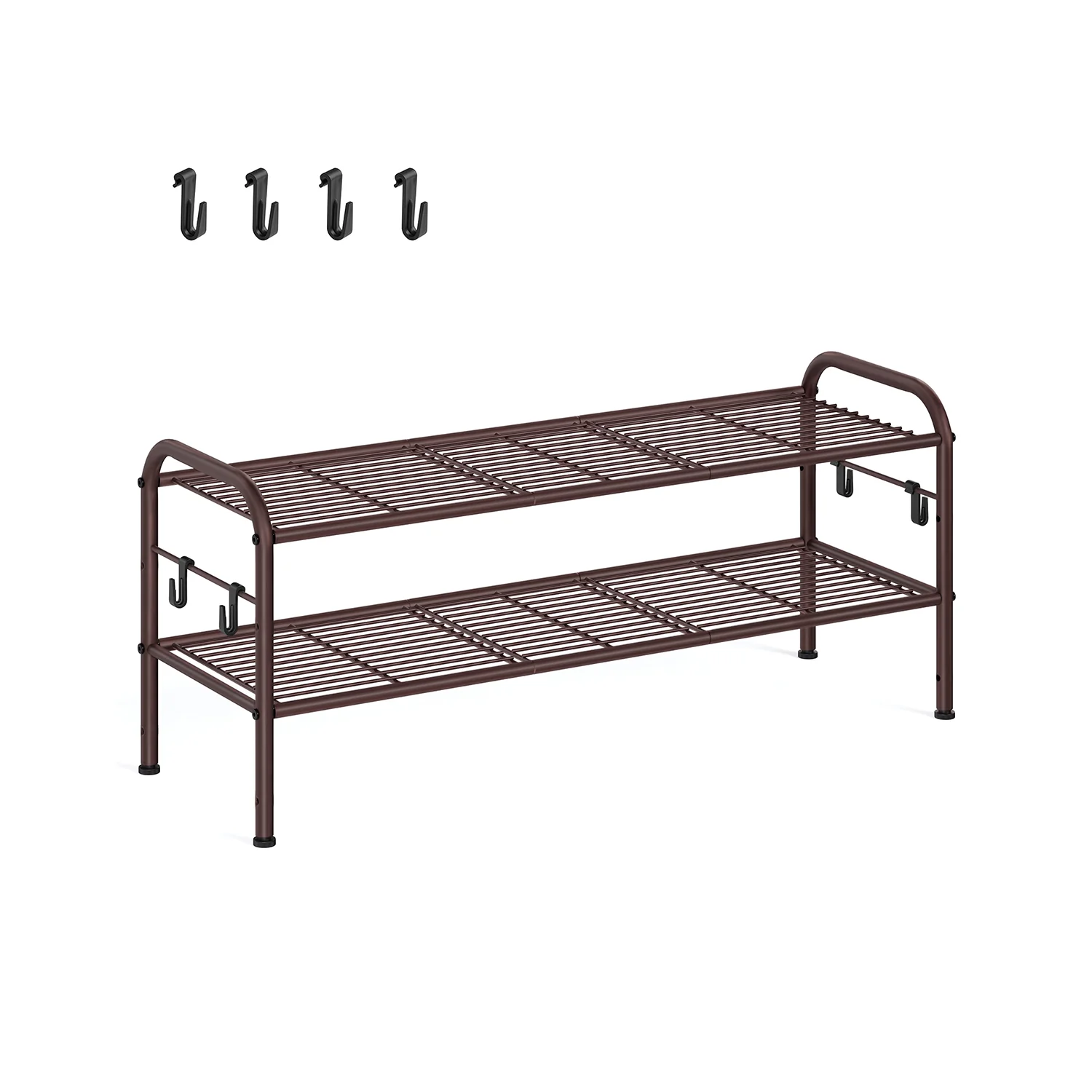 Wide Metal Shoe Rack with Hooks - Image 2