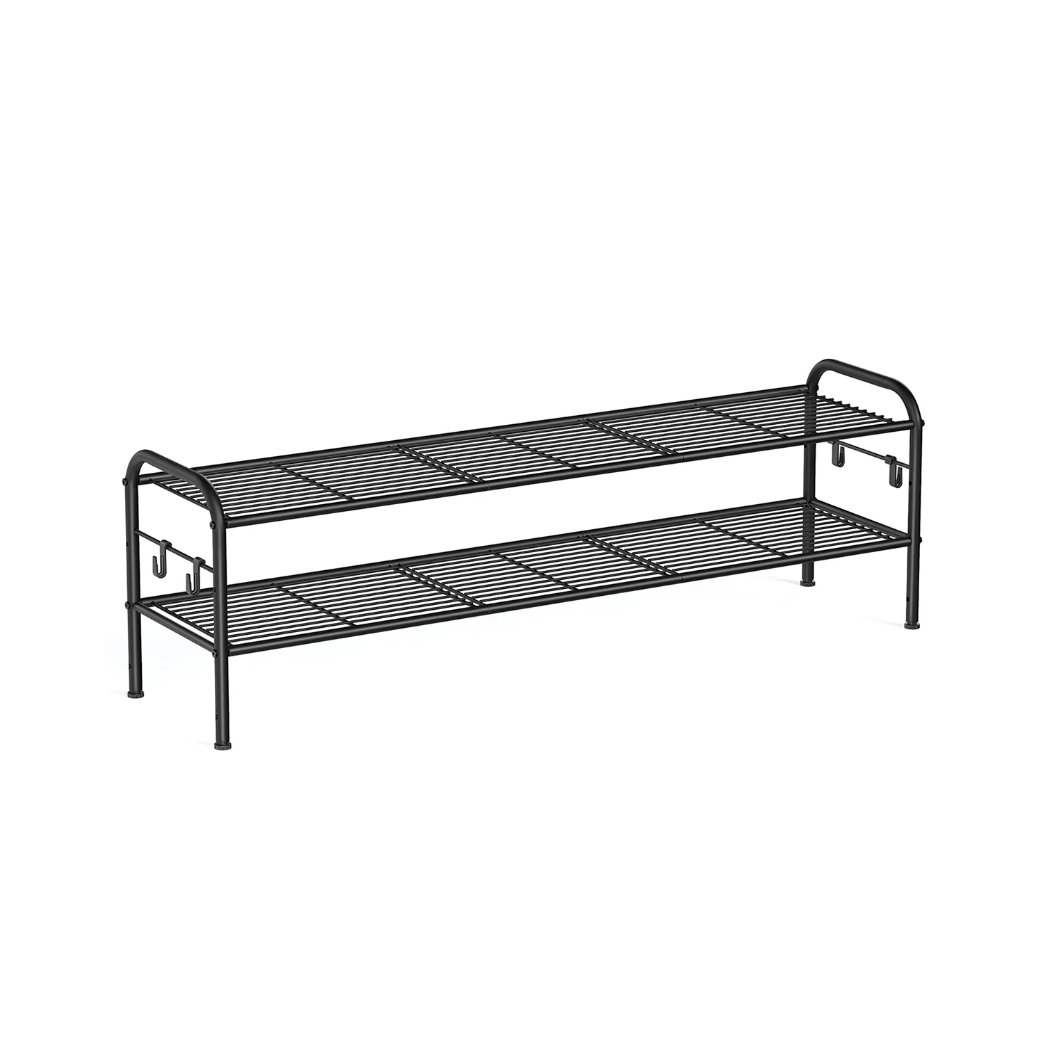 Wide Metal Shoe Rack with Hooks - Image 3