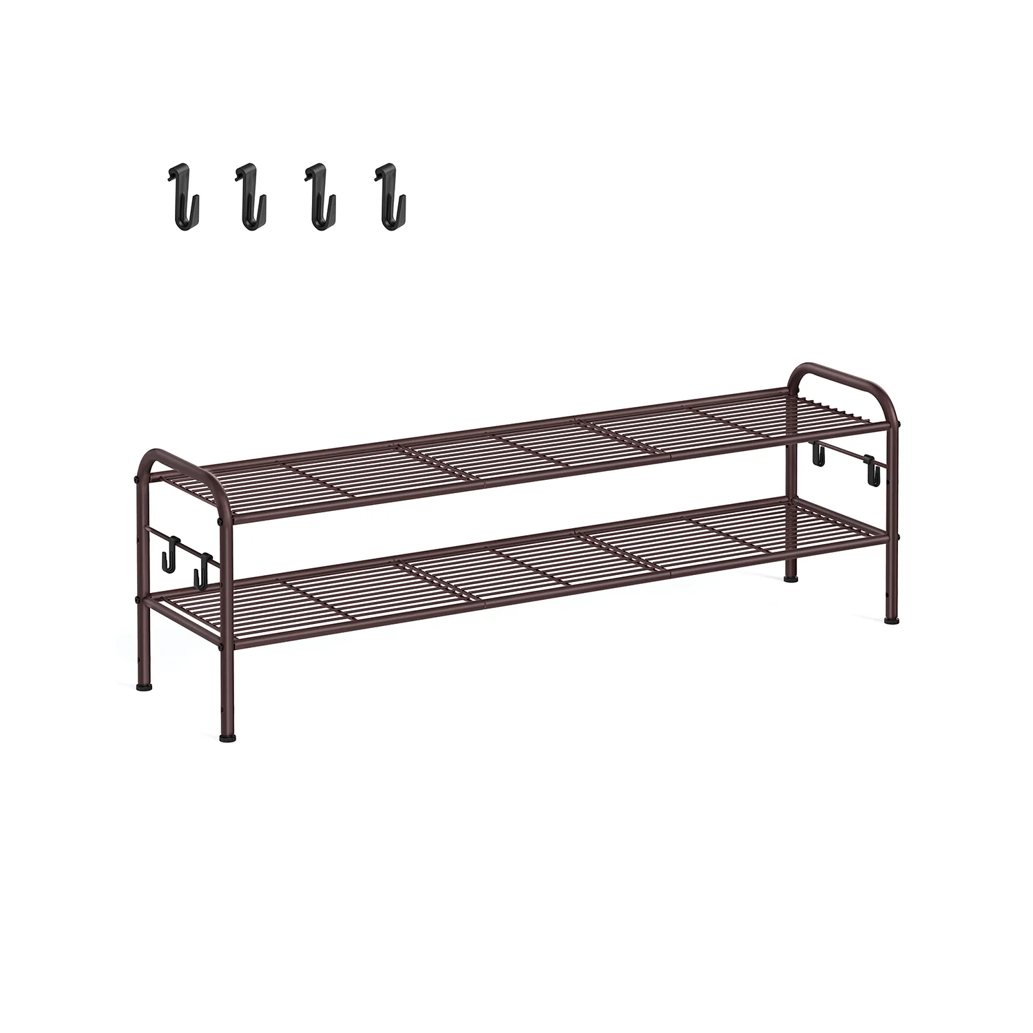 Wide Metal Shoe Rack with Hooks - Image 4