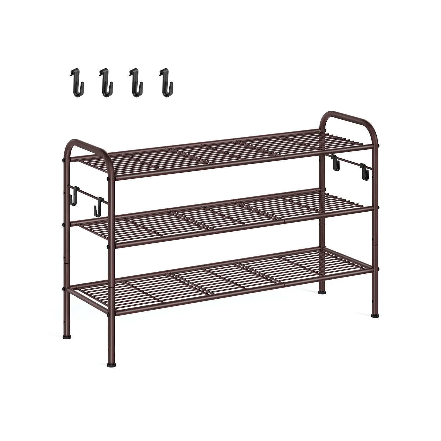 Wide Metal Shoe Rack with Hooks - Image 7