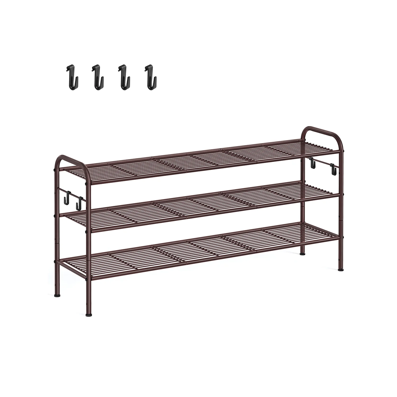 Wide Metal Shoe Rack with Hooks - Image 8