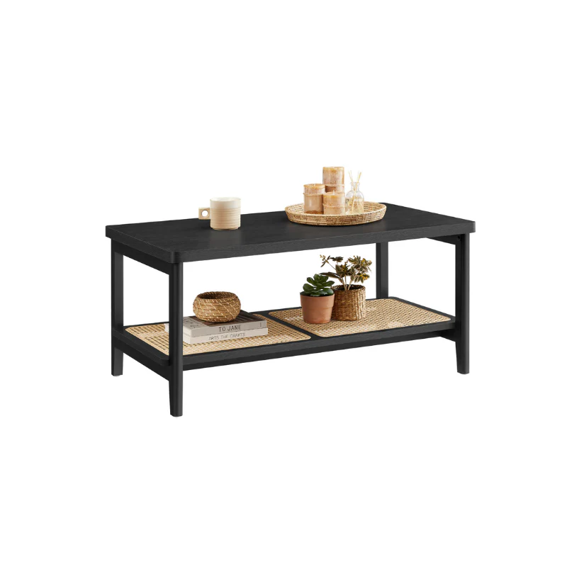 Rectangular Center Table with PVC Rattan Storage Shelf - Image 3