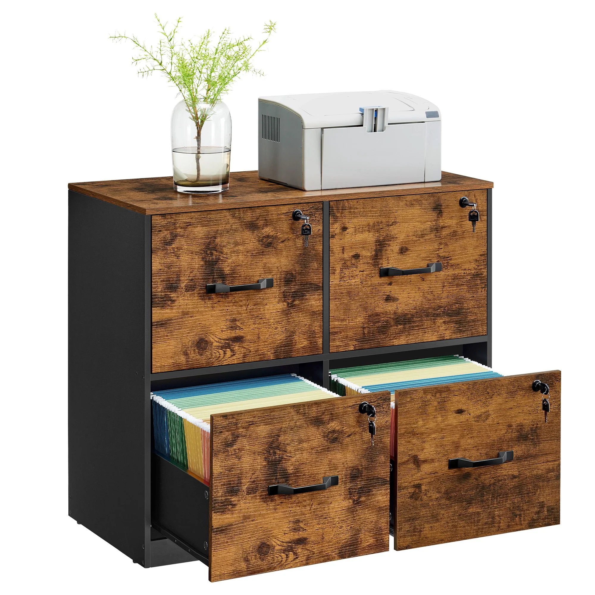4 Drawer File Cabinet with Lock, Printer Stand