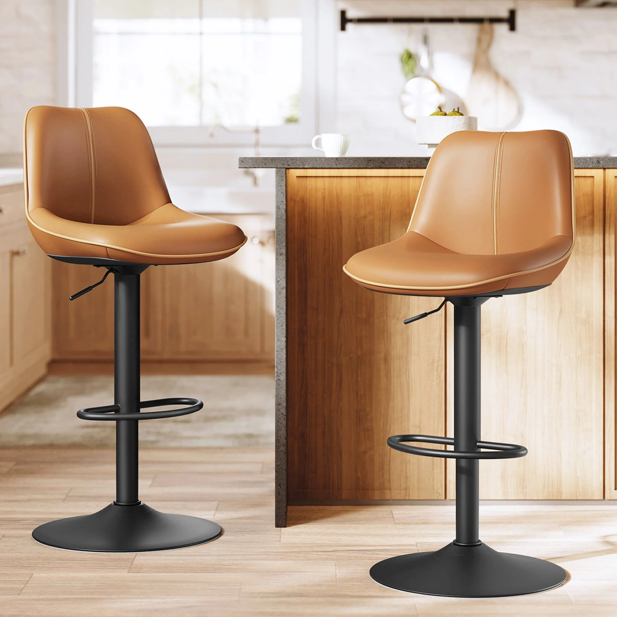 Bar Stools, Adjustable Height Swivel Barstools - Image 2