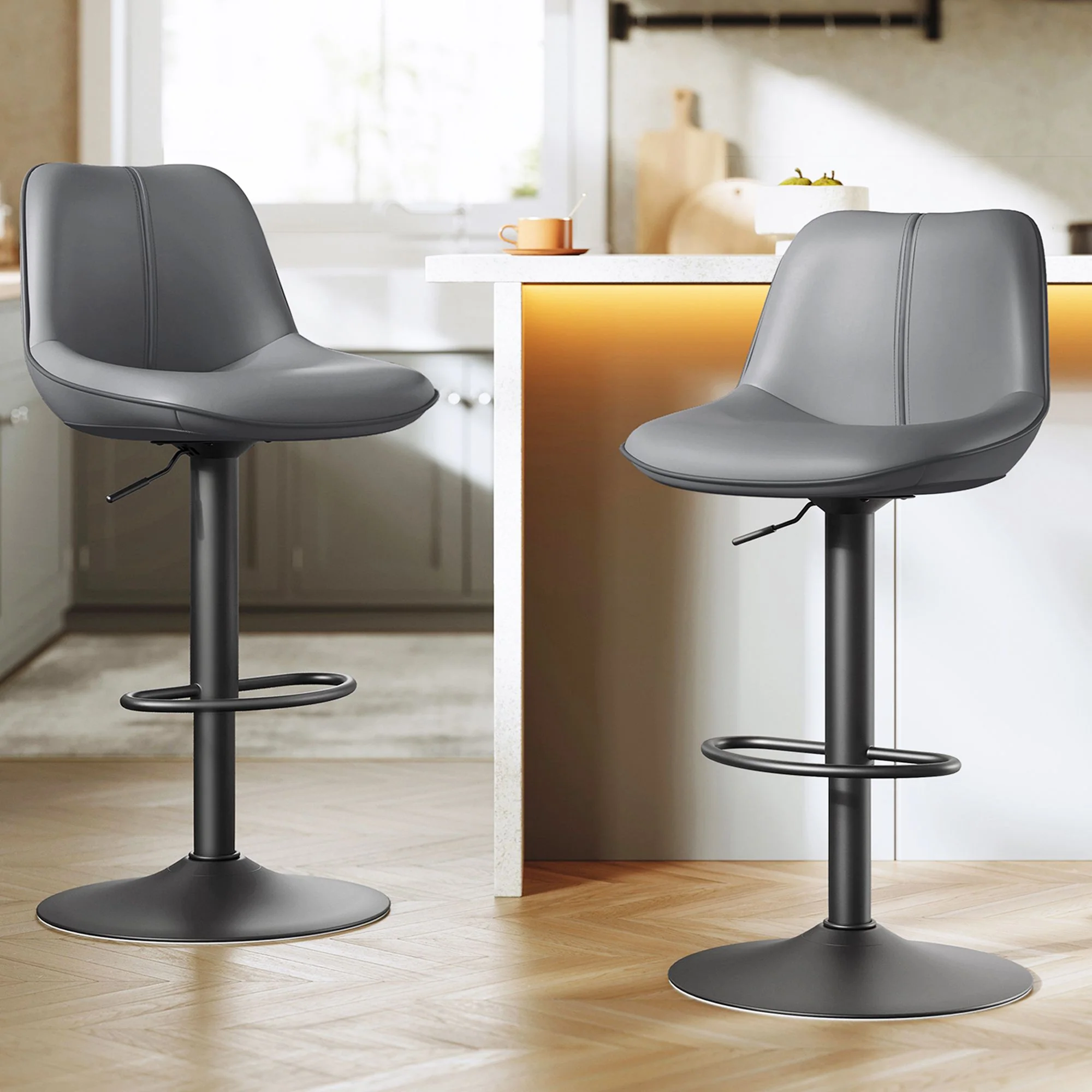 Bar Stools, Adjustable Height Swivel Barstools - Image 3