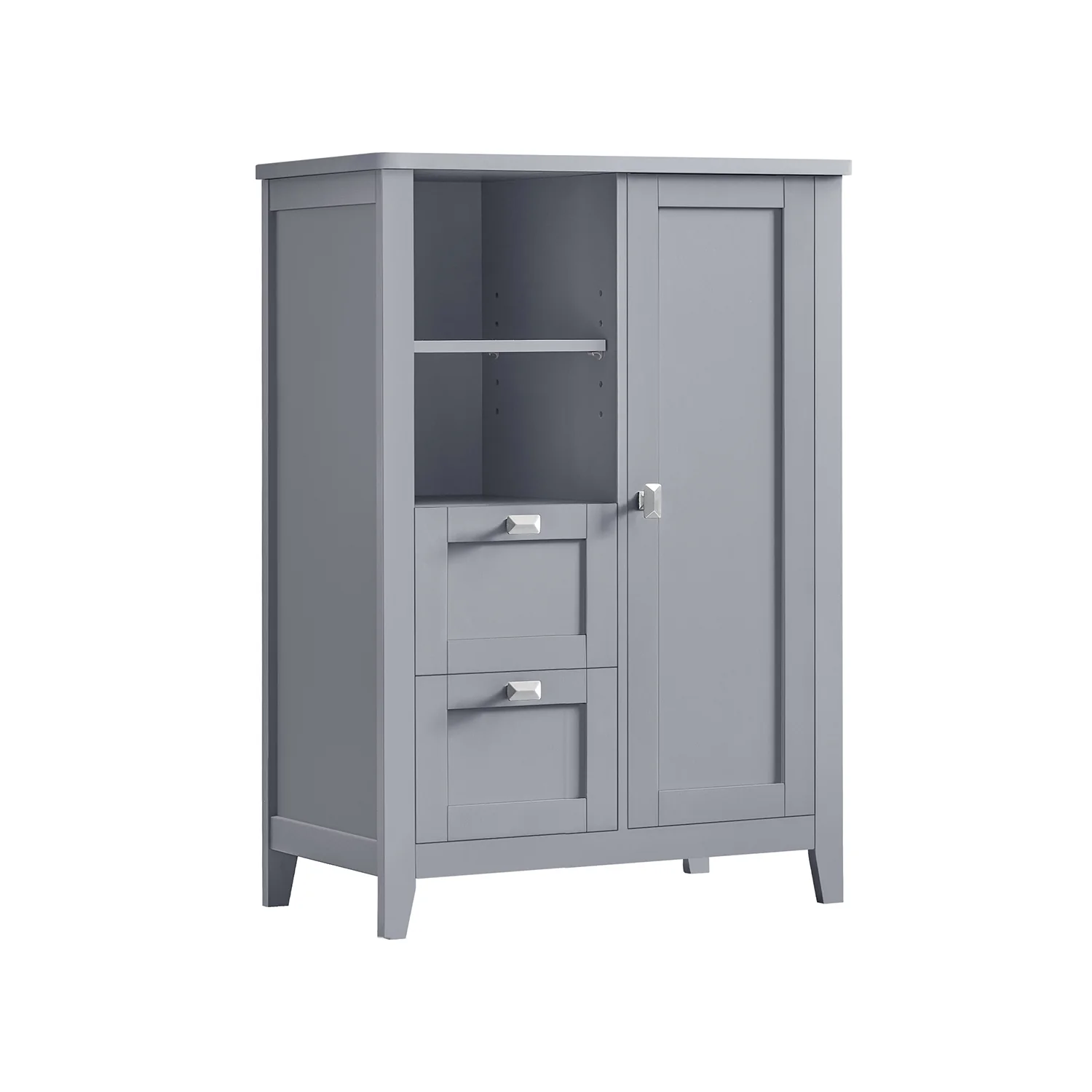 Bathroom Floor Storage Cabinet with Open Compartments and 2 Drawers