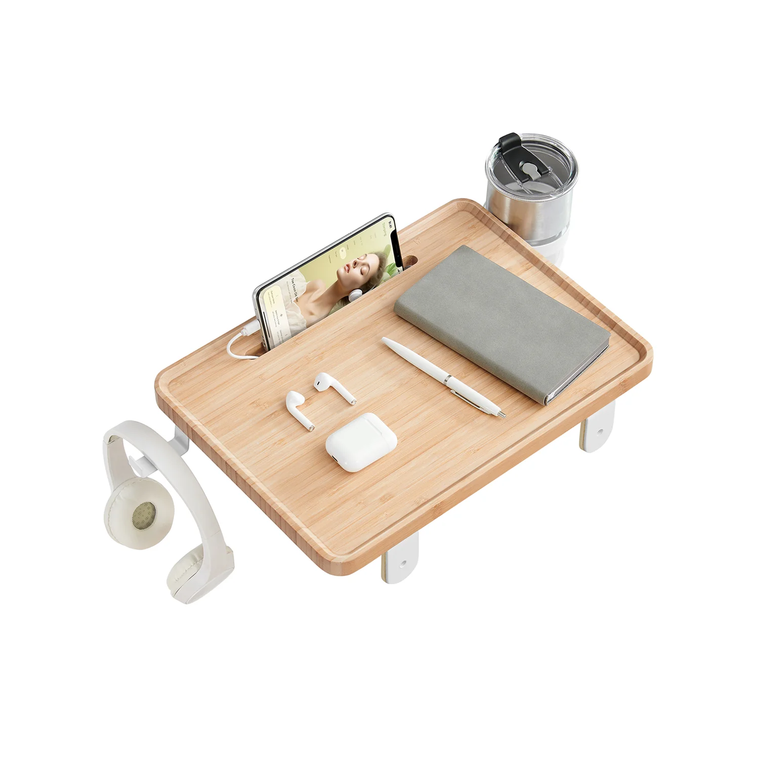 Bedside Shelf with Phone Slot, Cup Holder and Hook Ink Black - Image 2