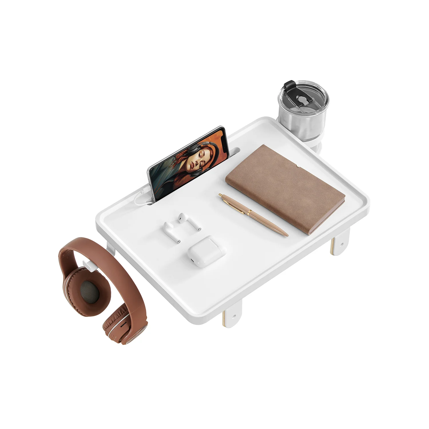Bedside Shelf with Phone Slot, Cup Holder and Hook Ink Black - Image 3