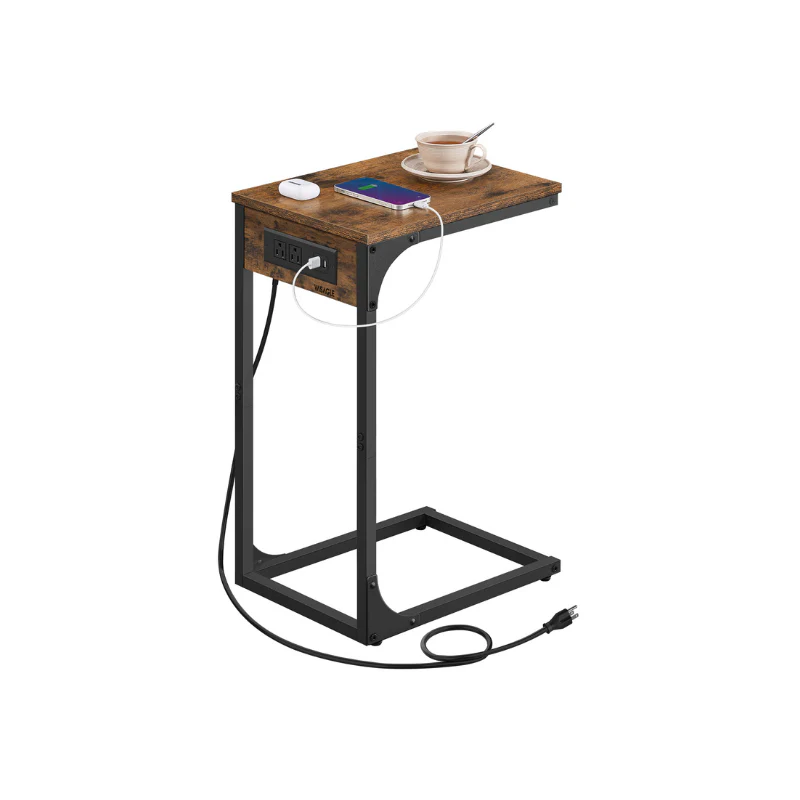 C-Shaped Side Table with Charging Station - Image 3