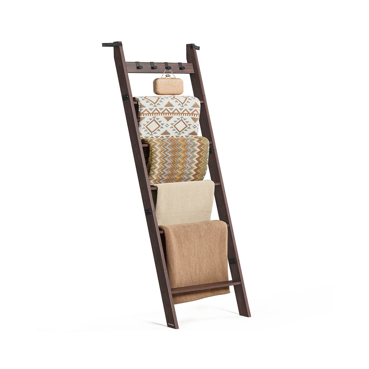 Decorative Farmhouse Blanket Ladder Shelf with Removable Hooks - Image 2