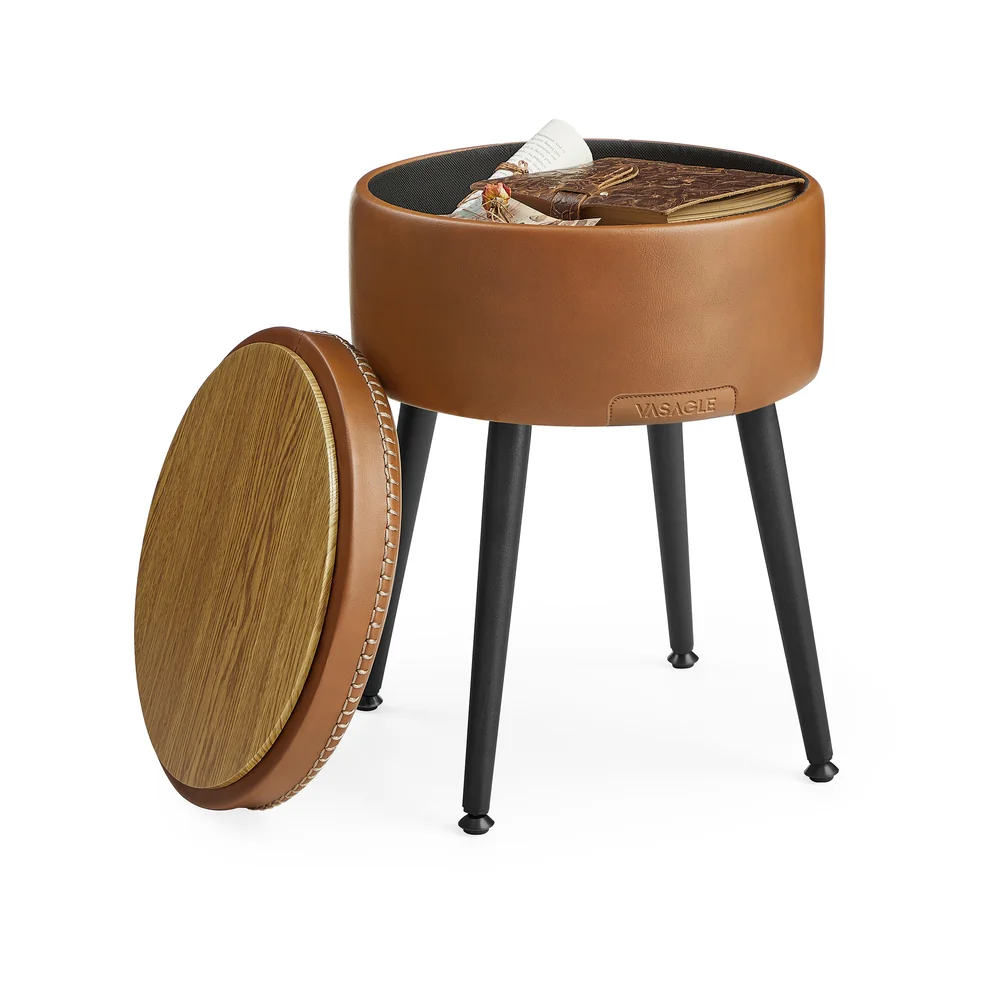 EKHO Collection - Round Storage Ottoman with Steel Legs