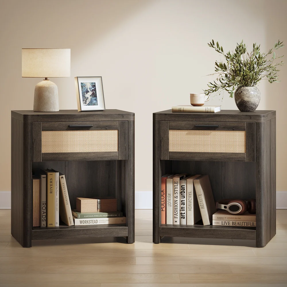 ELLAN Collection - Boho nightstand with drawer and open shelf - Image 2