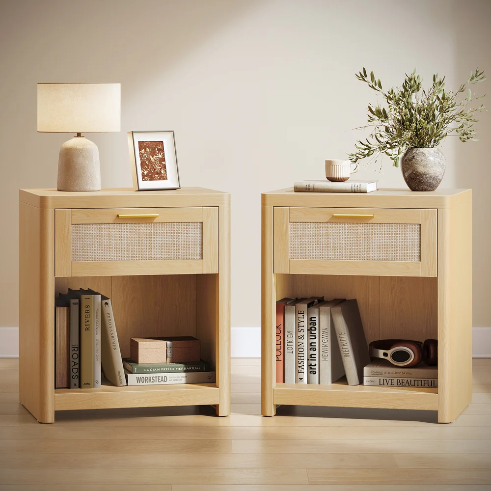 ELLAN Collection - Boho nightstand with drawer and open shelf - Image 3