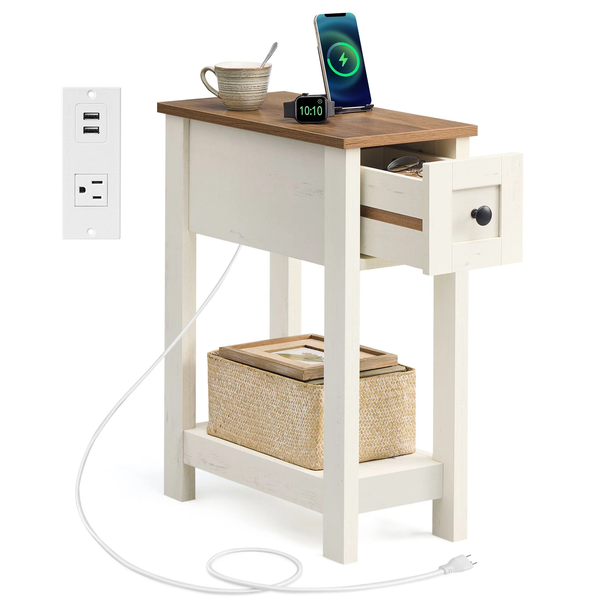 Farmhouse End Table with Storage Drawer