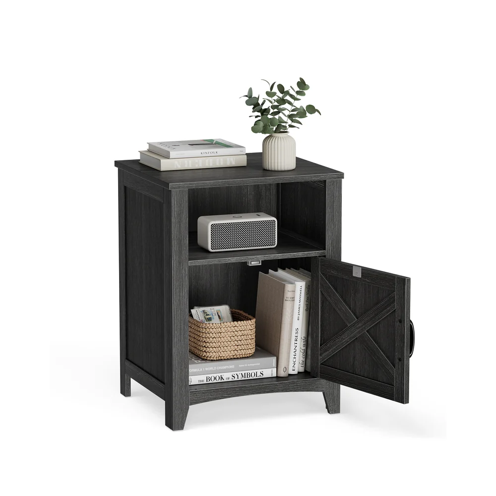 Liry Collection - Farmhouse Nightstand with Barn Door - Image 3