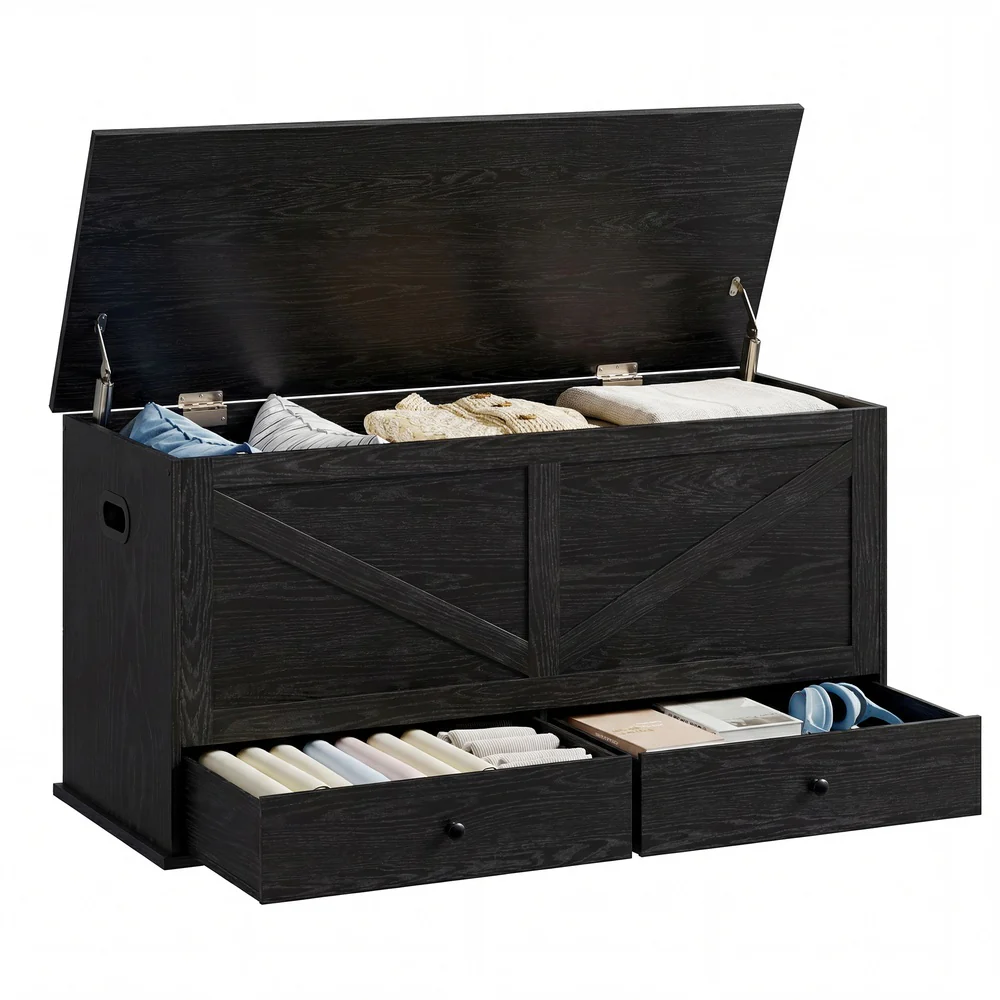 Farmhouse storage bench with fabric drawers for entryway or bedroom - Image 2