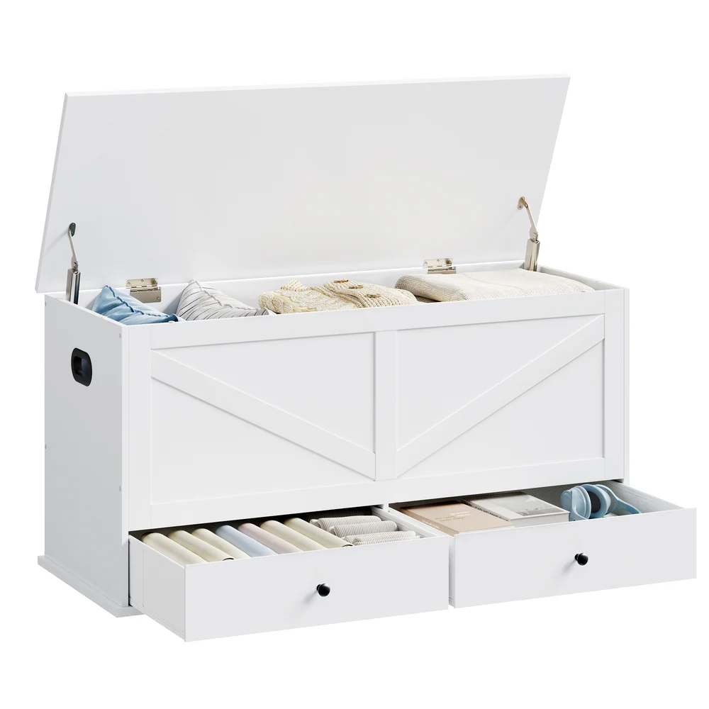Farmhouse storage bench with fabric drawers for entryway or bedroom - Image 3
