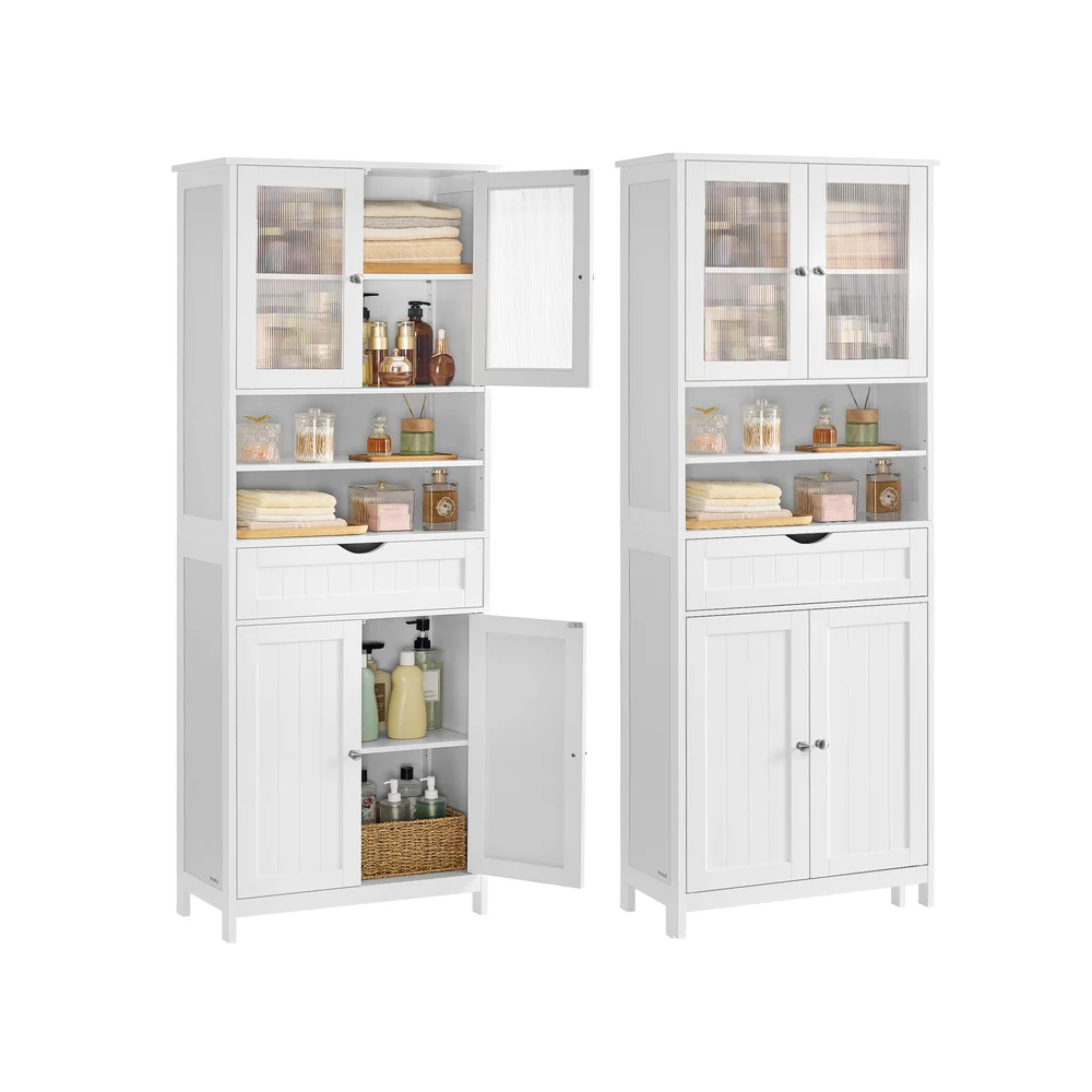Freestanding storage cabinet with drawer and adjustable shelves