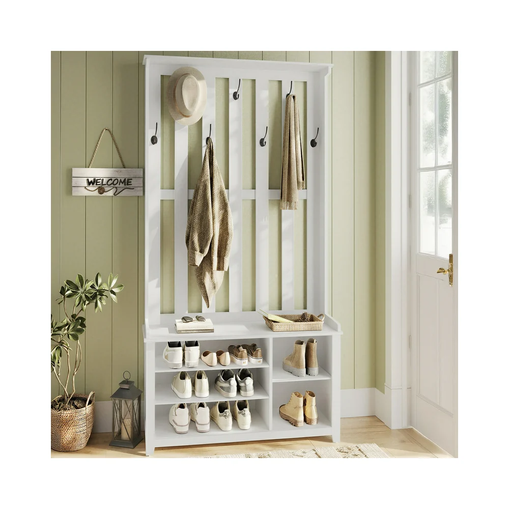 Helan Collection - Hall Tree with Bench and Shoe Storage - Image 3