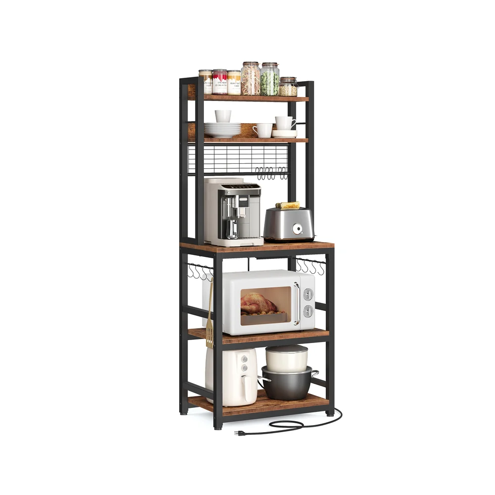 Bakers Rack with Charging Station and Adjustable Shelf