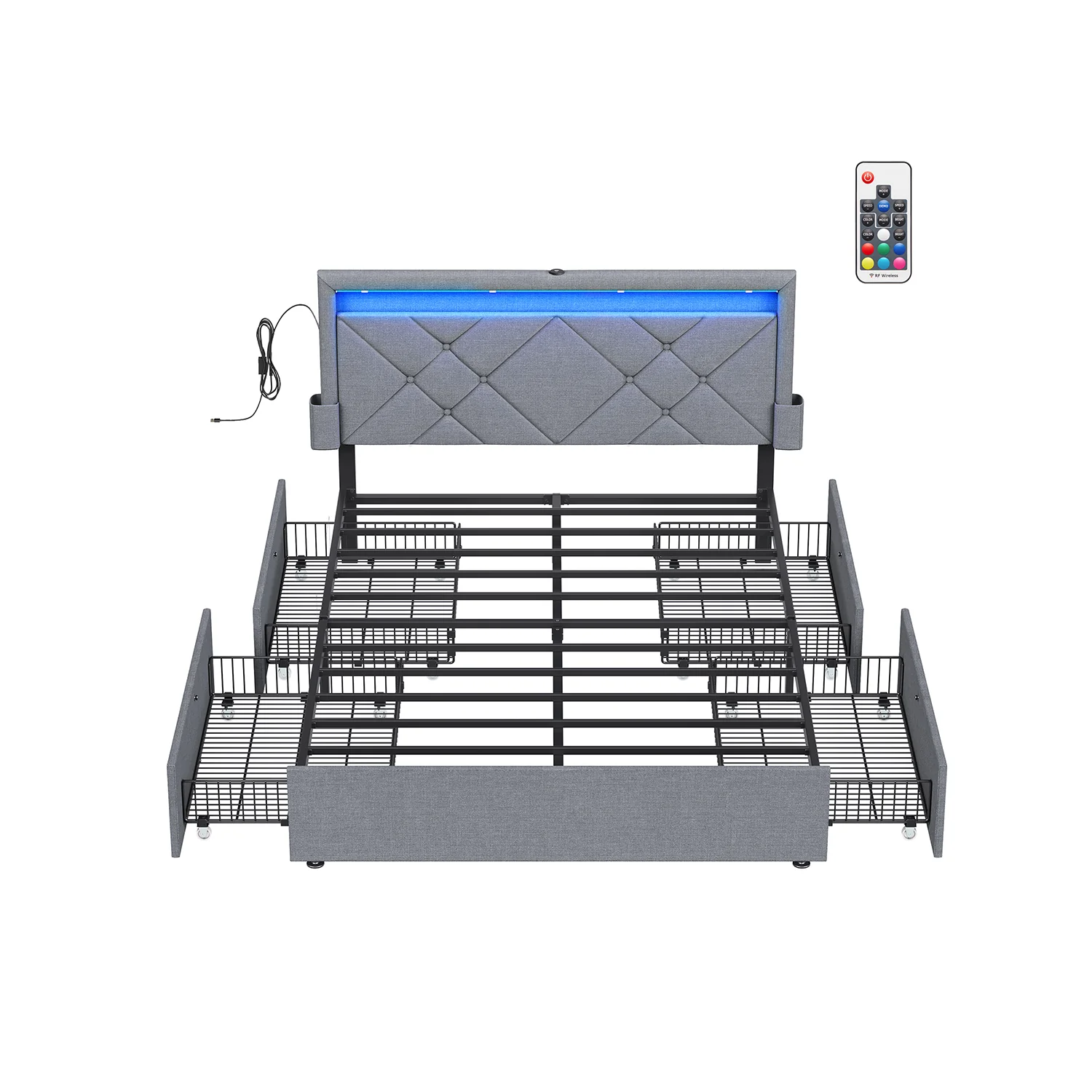 LED Bed Frame Queen Size with Headboard and 4 Drawers - Image 3