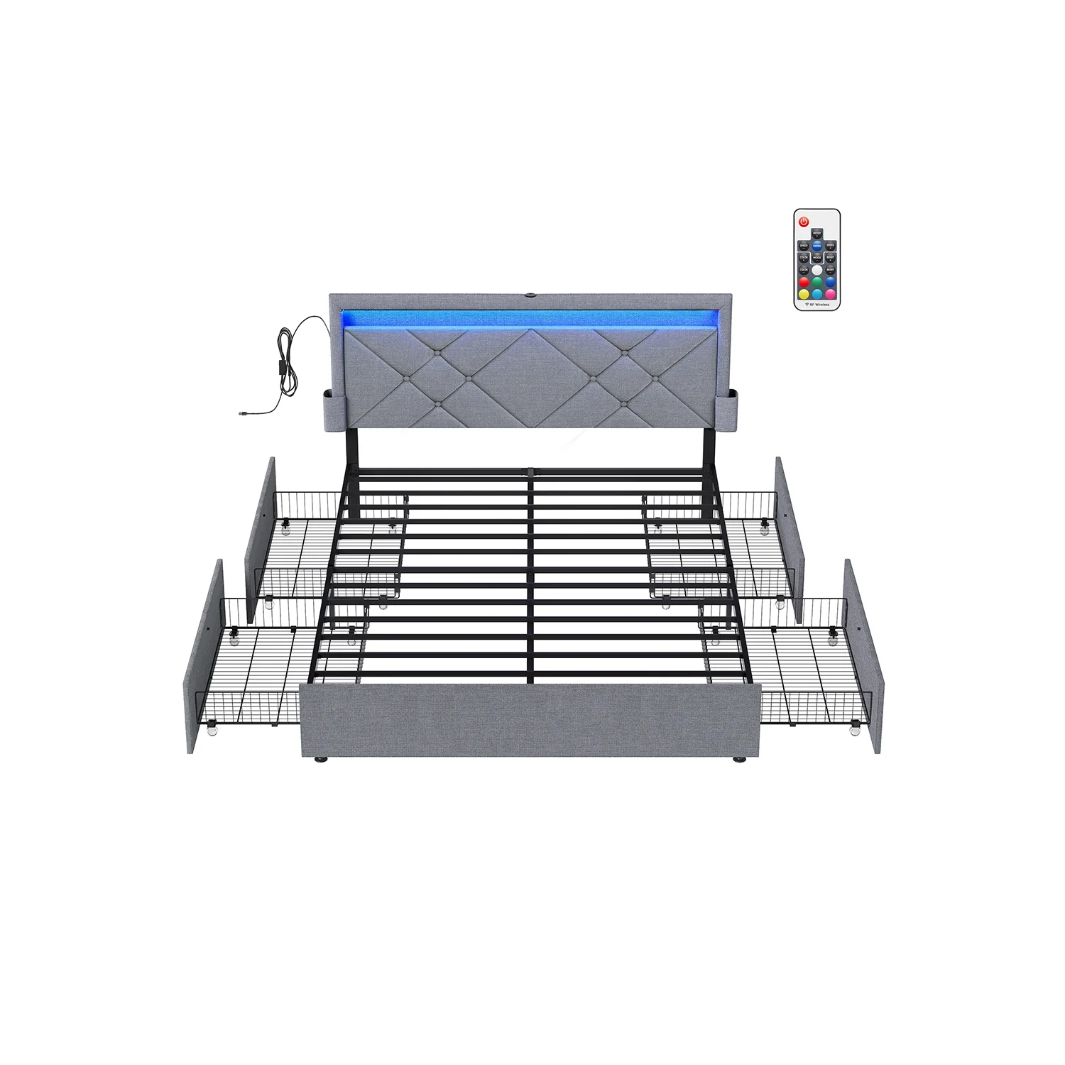 LED Bed Frame Queen Size with Headboard and 4 Drawers - Image 4