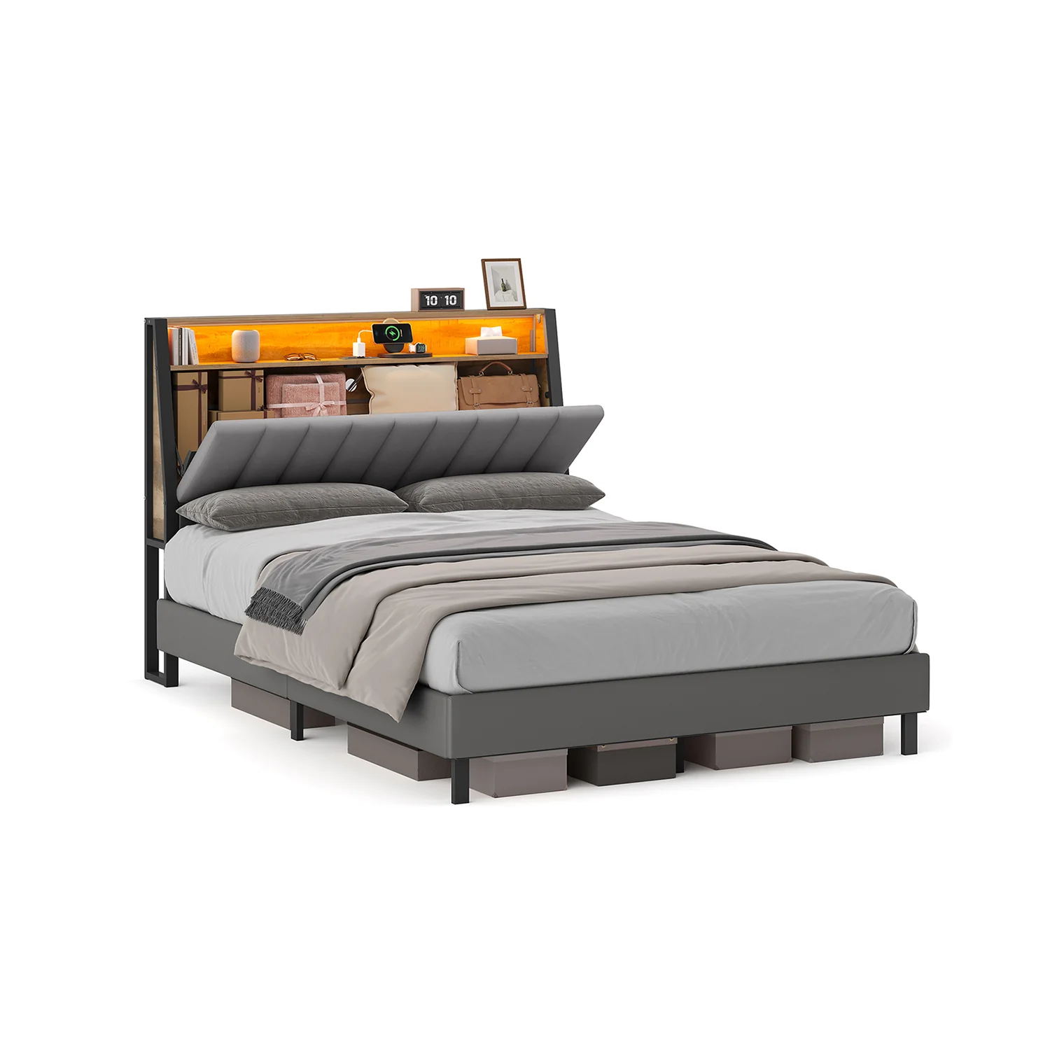 Bed Frame with Storage Headboard and Charging Station - Image 2