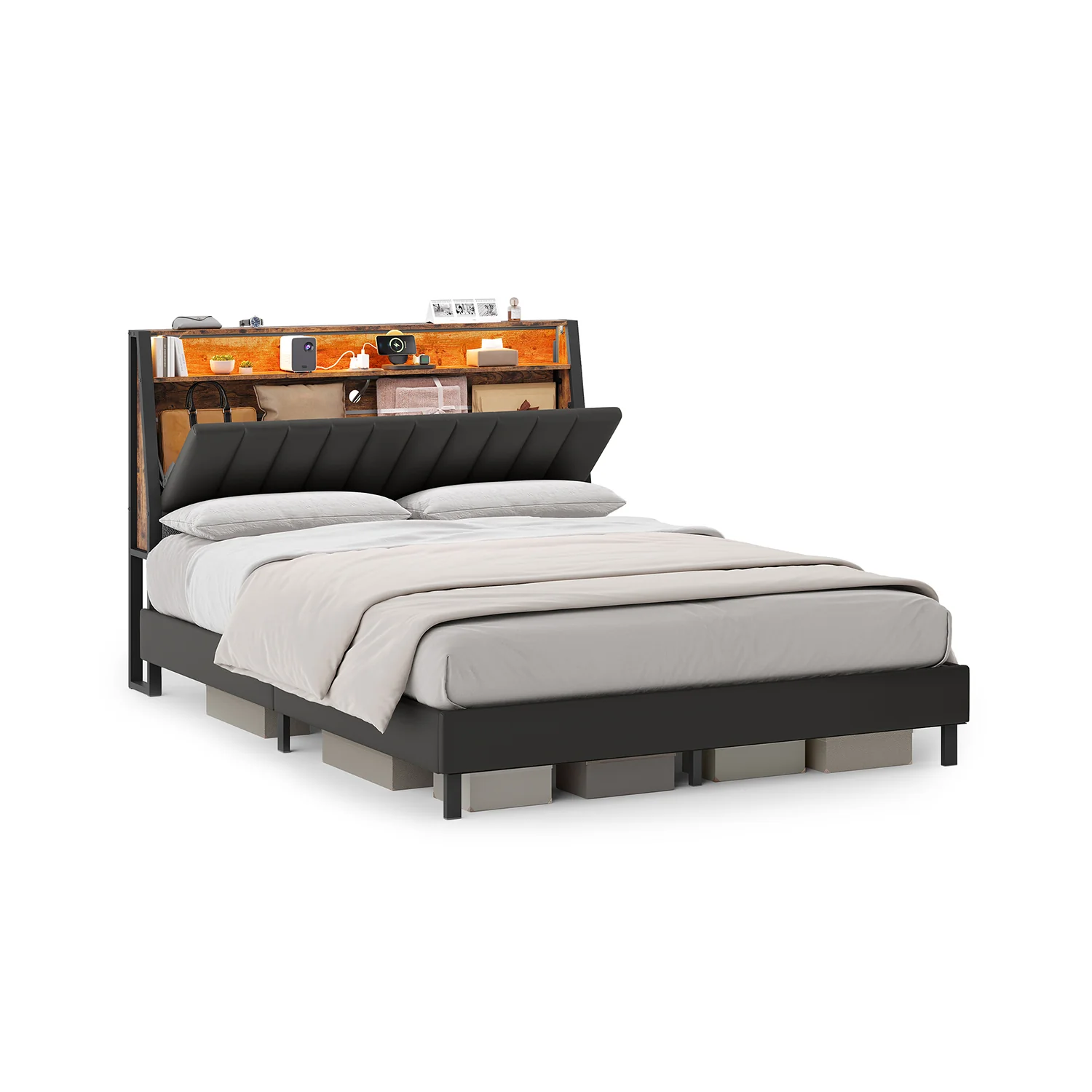 Bed Frame with Storage Headboard and Charging Station - Image 3